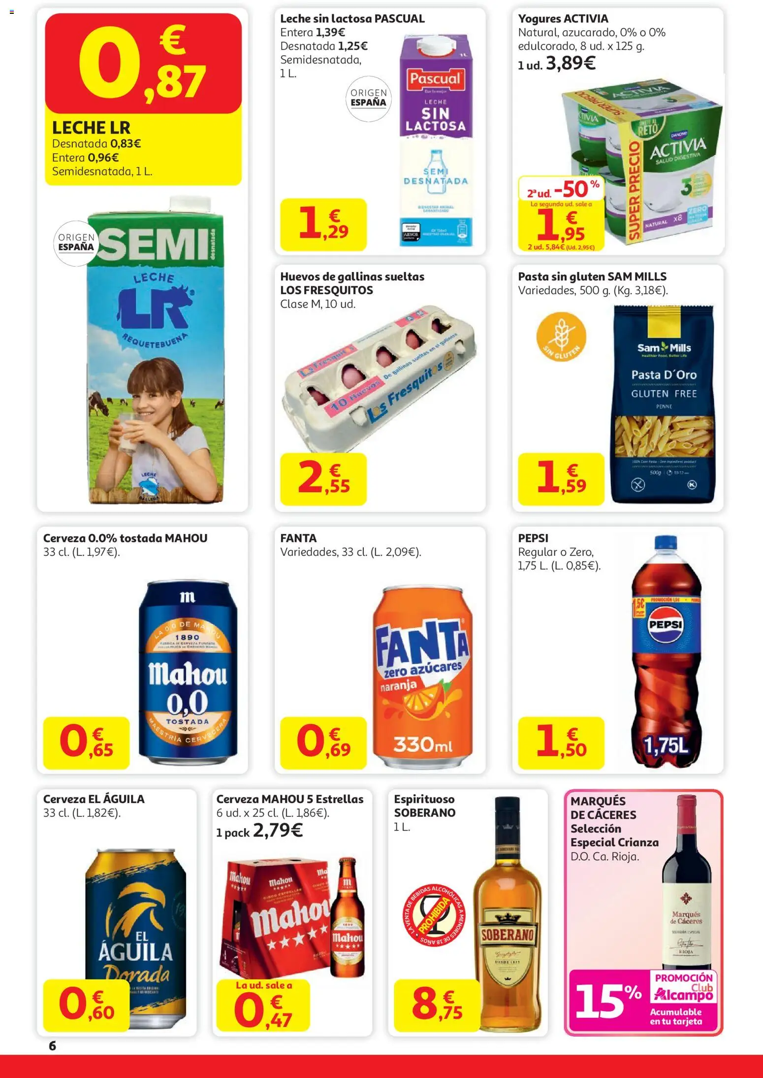 Alcampo - Supermercado Nacional │ válido desde el 29.12.2025 | Página: 6 | Productos: Leche, Huevos, Cerveza, Pasta