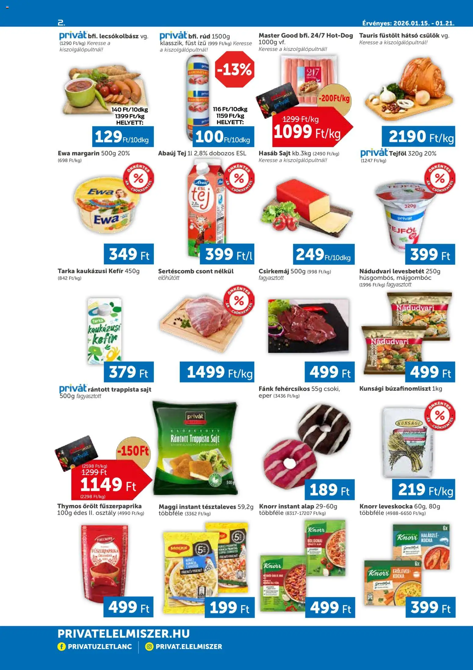 PRIVÁT akciós ujság - amely érvényes a következő dátumtól: 15.01.2026 | Oldal: 2 | Termékek: Margarin, Maggi, Sajt, Eper