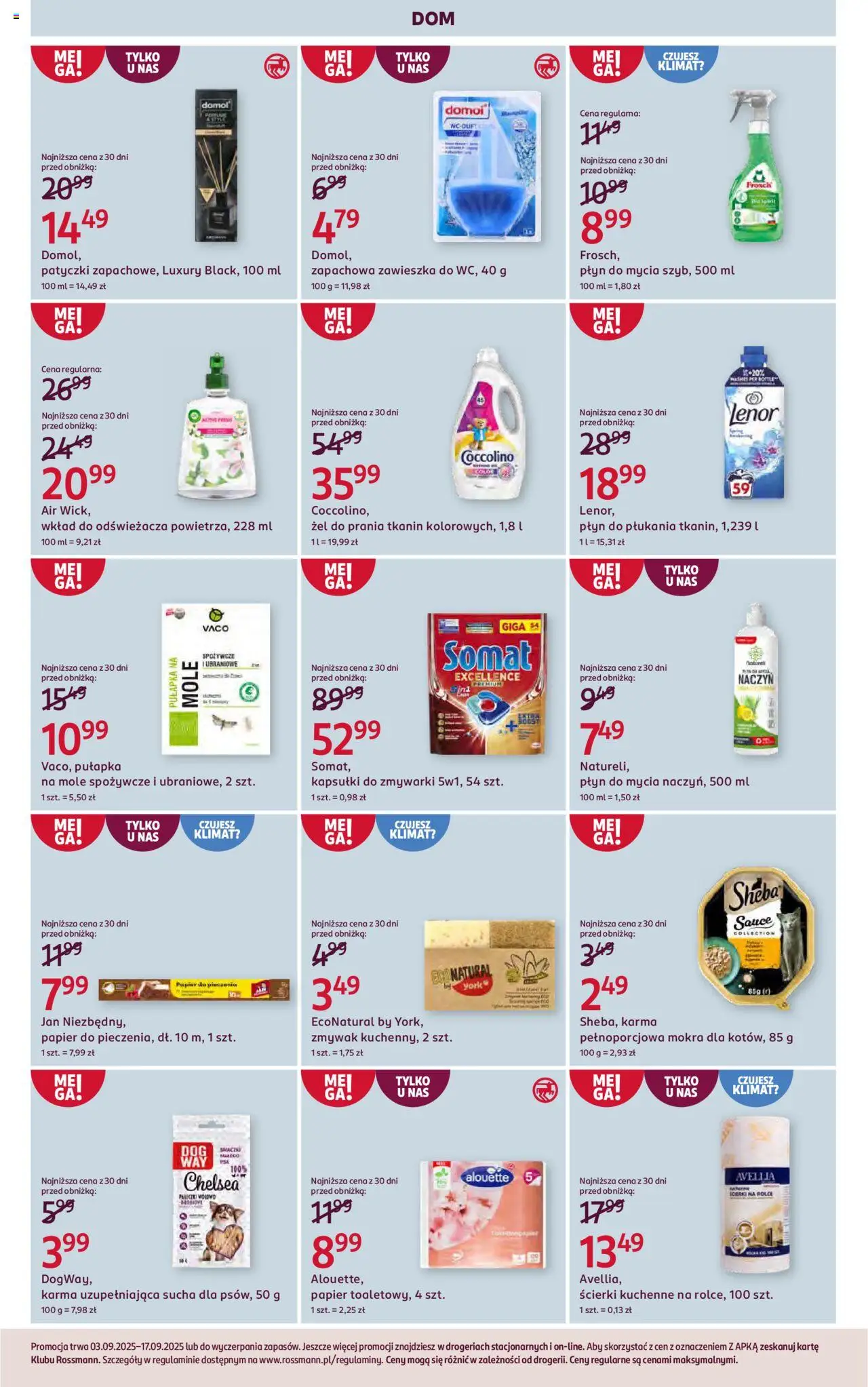 Rossmann Gazetka od 03.09.2025 | Strona: 11 | Produkty: Ścierki kuchenne, Papier do pieczenia, Coccolino, Kapsułki do zmywarki