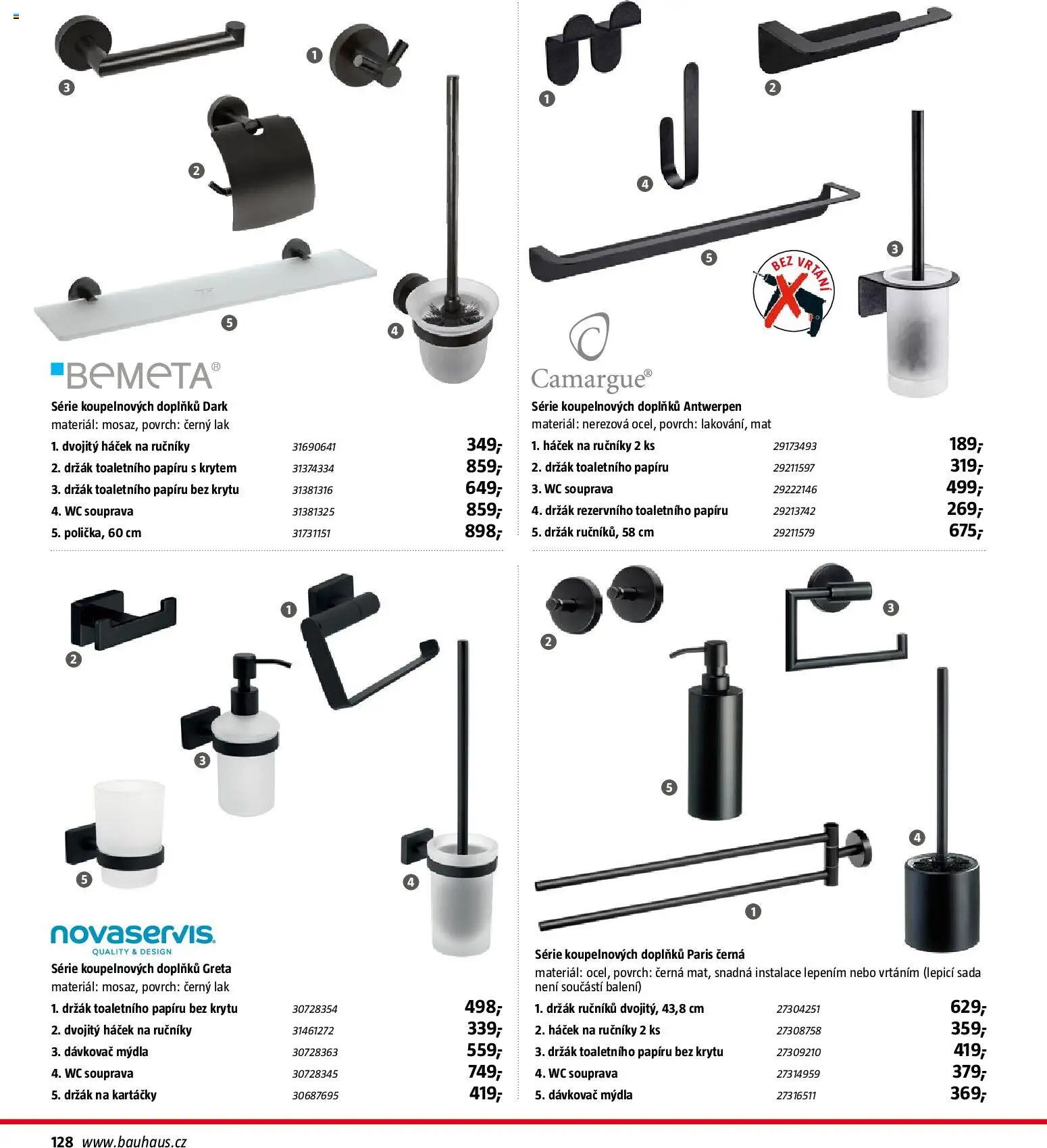 Bauhaus katalog Sanita od 03.11.2025 | Strana: 128 | Produkty: Dávkovač, Ručníky, Držák na kartáčky, Wc