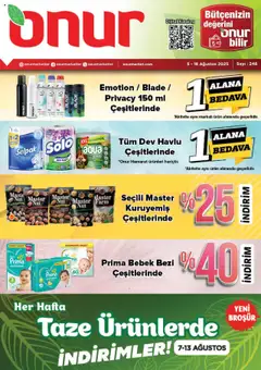 05.08.2025 tarihinden itibaren geçerli olan Onur Market kataloğu önizlemesi