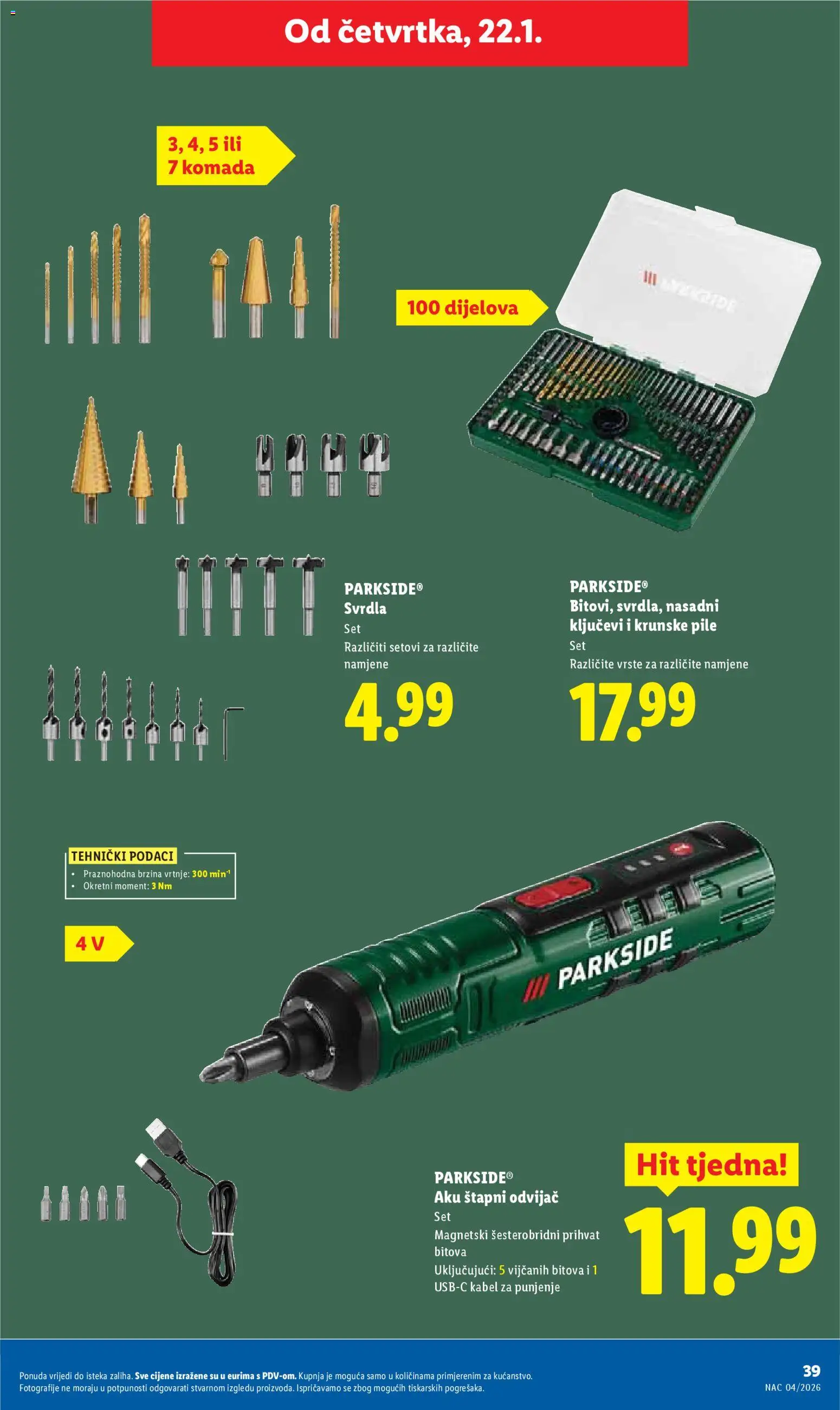 Lidl katalog | vrijedi od 19.01.2026 | Stranica: 39 | Proizvodi: Kabel, Odvijač, Parkside