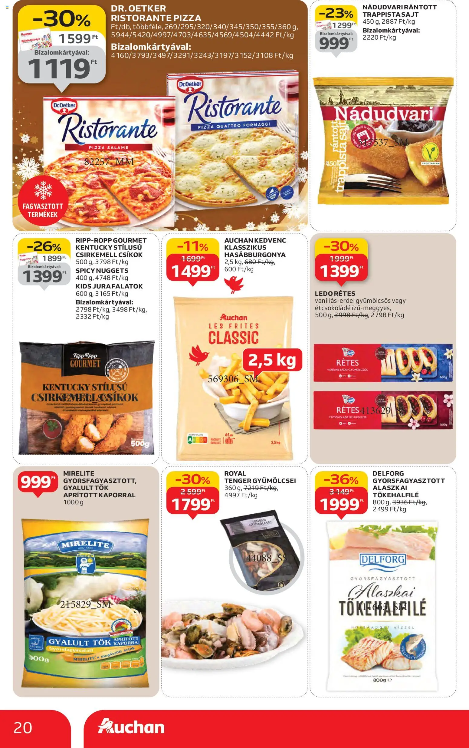 Auchan akciós ujság - amely érvényes a következő dátumtól: 27.11.2025 | Oldal: 20 | Termékek: Étcsokoládé, Sajt, Hasábburgonya, Trappista sajt
