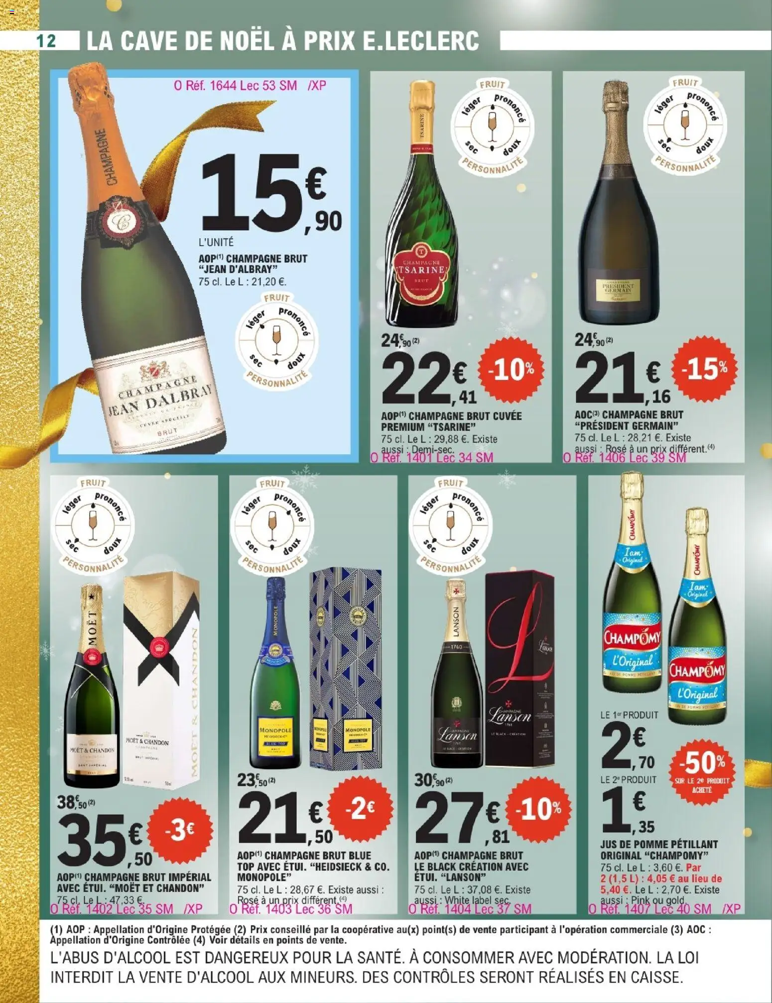 {H1} | Page: 12 | Produits: Champagne brut, Champomy, Jus de pomme, Jus
