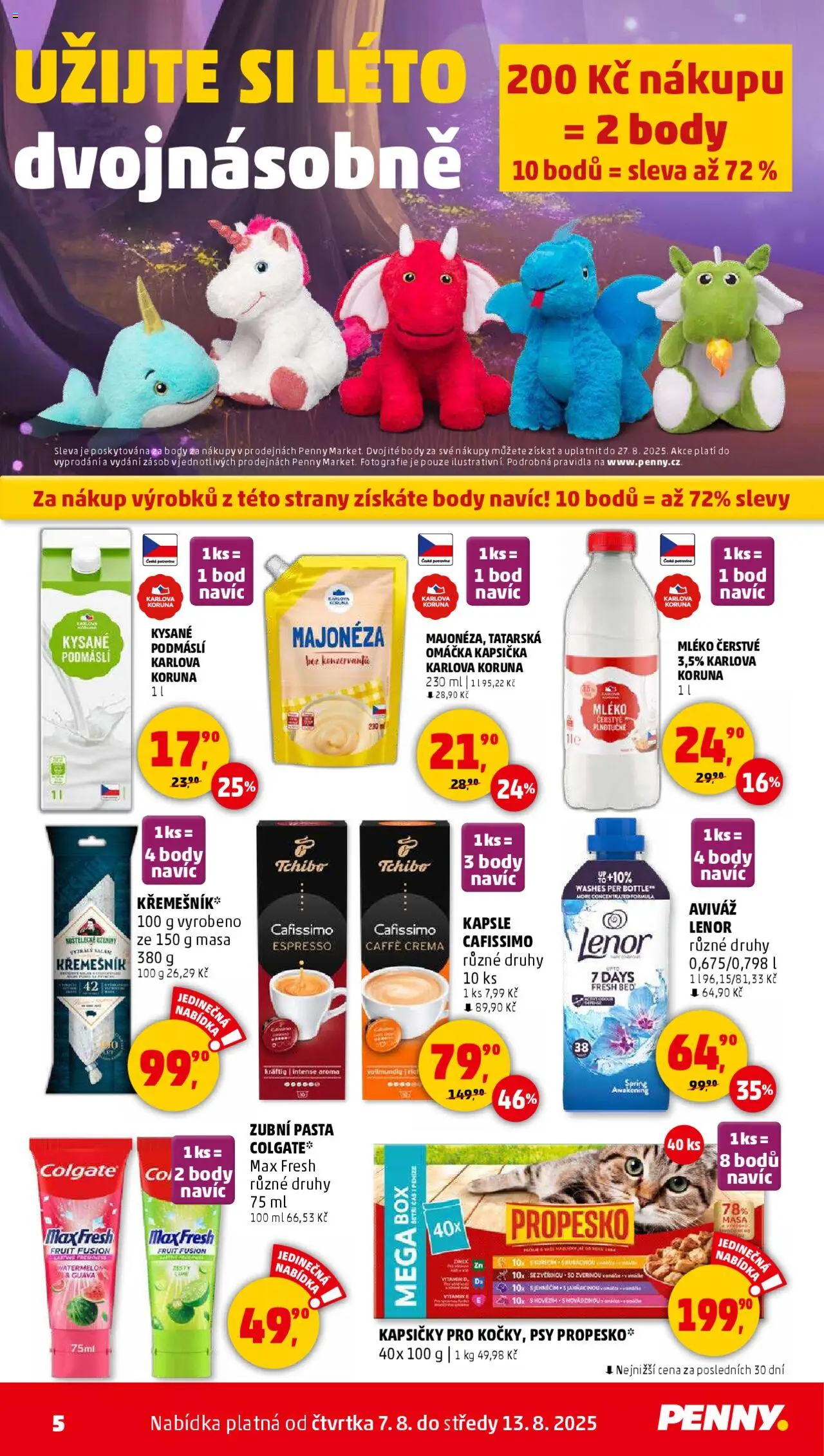 Penny Market leták - Čtvrtečník od 07.08.2025 | Strana: 5 | Produkty: Aviváž, Mléko, Salám, Kapsle