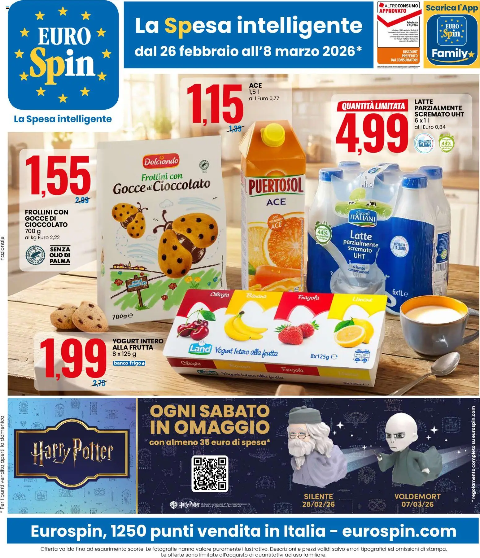 Volantino Eurospin del 26.02.2026 | Pagina: 1 | Prodotti: Frutta, Latte, Limone, Olio