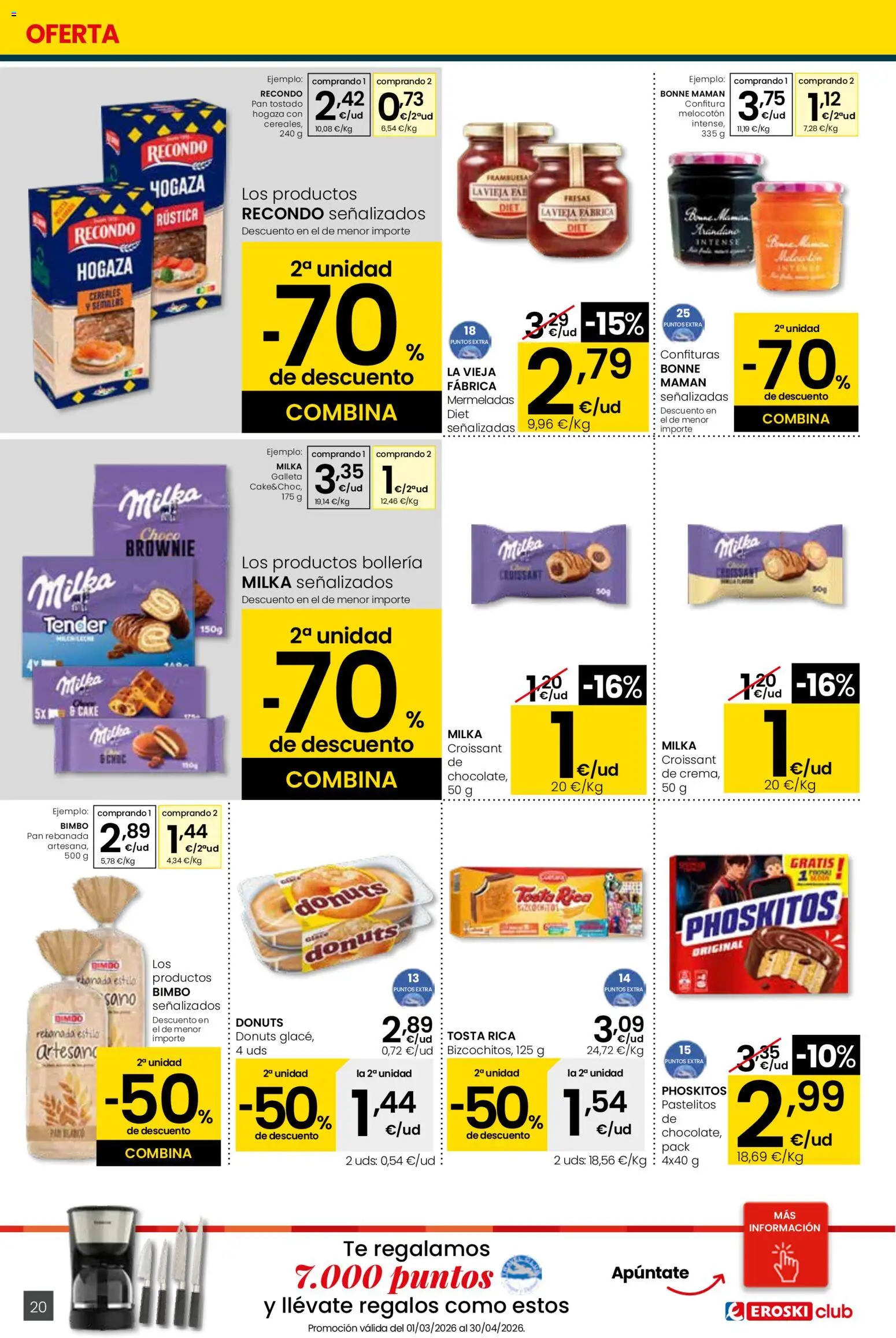 Eroski - Quieres ahorrar conmigo Center │ válido desde el 26.03.2026 | Página: 20 | Productos: Pan, Croissant, Cereales, Donuts