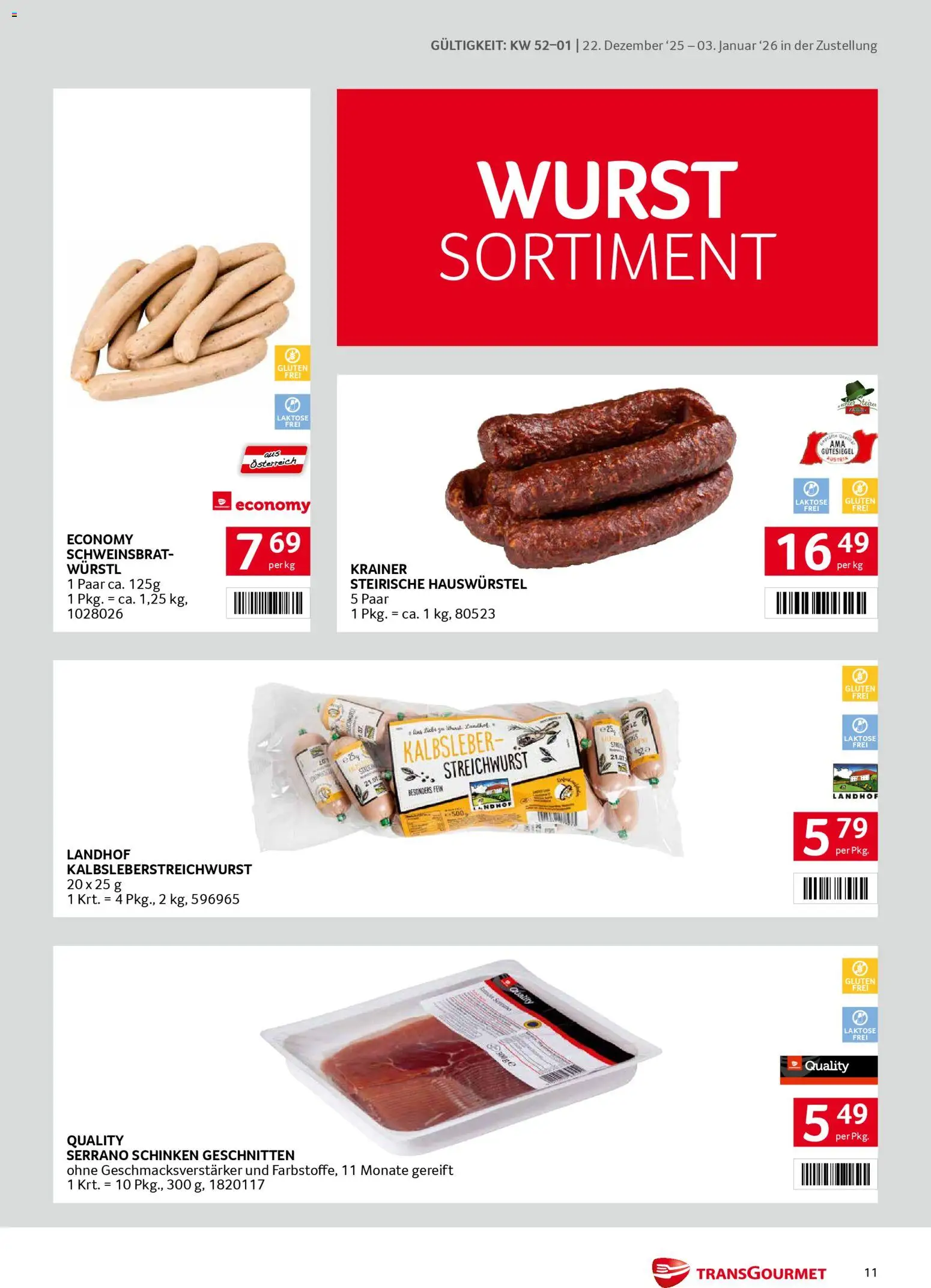 Transgourmet Zustellaktion gültig ab 22.12.2025 | Seite: 11 | Produkte: Wurst, Schinken