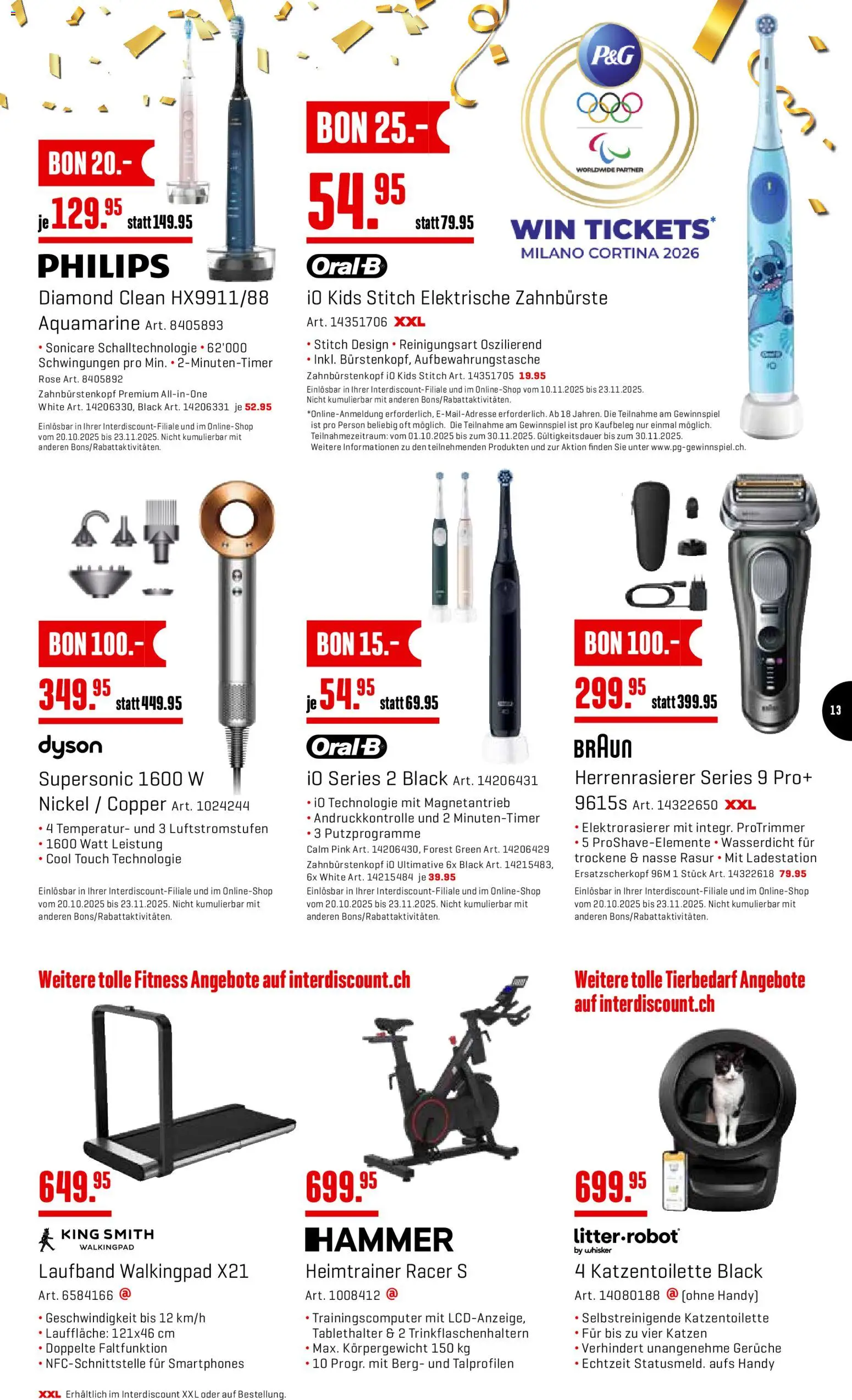 Interdiscount Aktionen – gültig ab 10.11.2025 | Seite: 13 | Produkte: Elektrische zahnbürste, Heimtrainer, Zahnbürste, Dyson