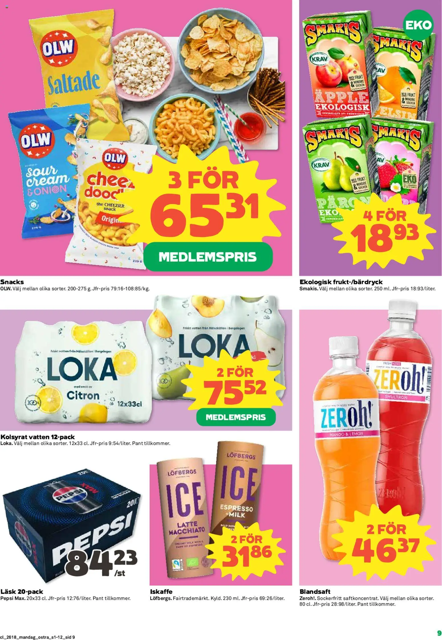 Coop reklamblad aktuell från 27.04.2026 | Sida: 9 | Produkter: Loka, Pepsi, Iskaffe, Äpple