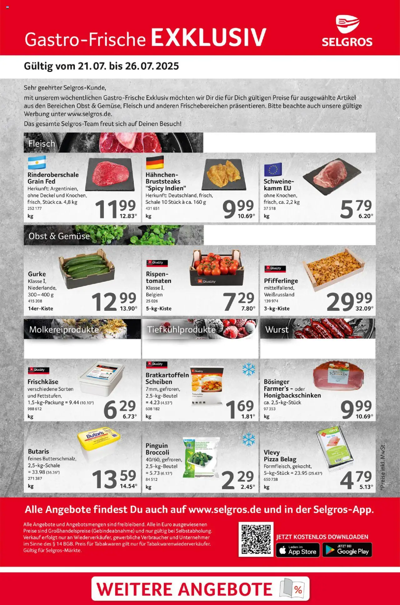Selgros  Gastro Angebote - gültig ab dem 21.07.2025 | Seite: 1 | Produkte: Gemüse, Pfifferlinge, Pizza, Fleisch