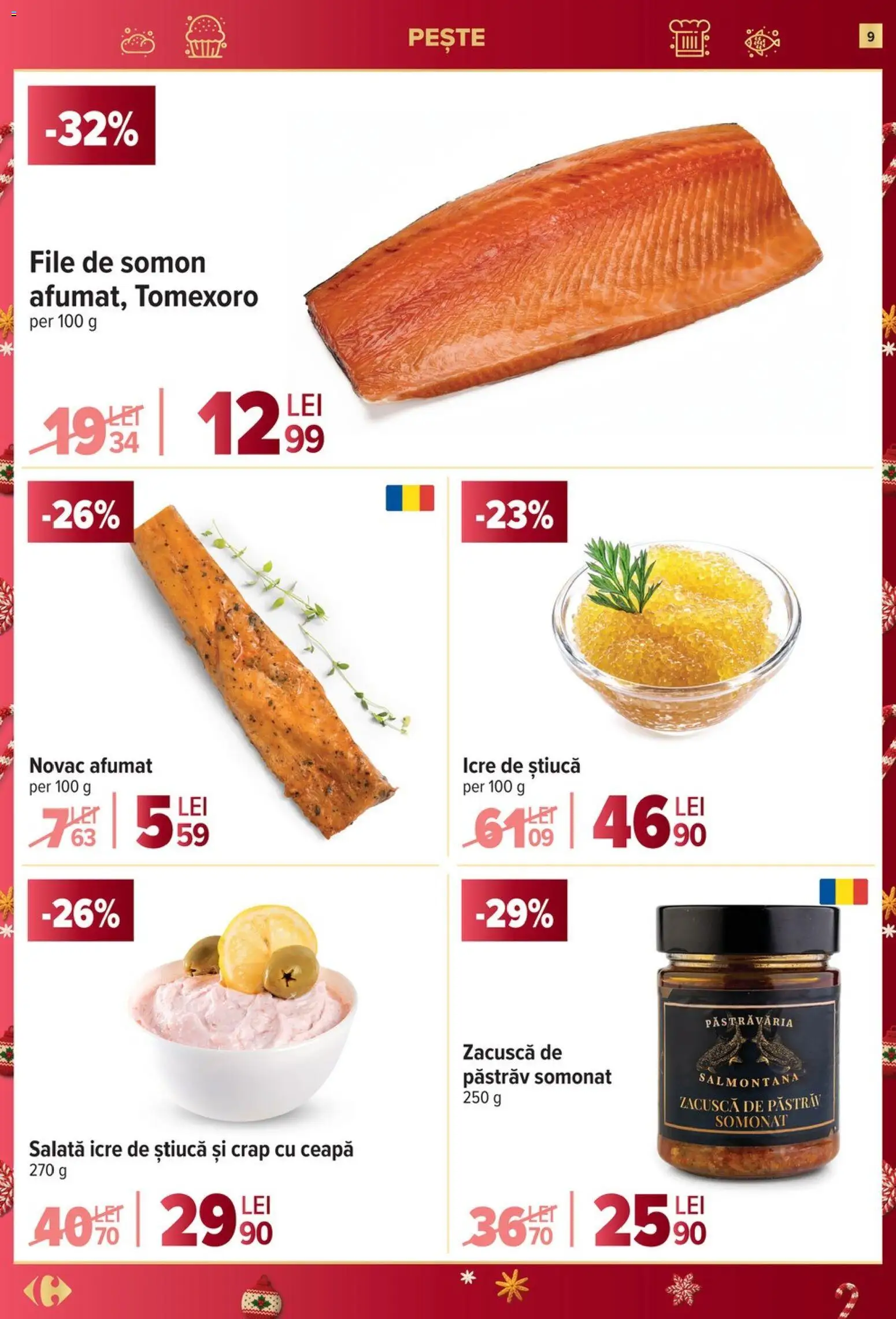 Noul catalog Carrefour – valabil de la 27.12.2025 | Pagină: 9 | Produse: Pește, Salată, Zacuscă, Ceapă