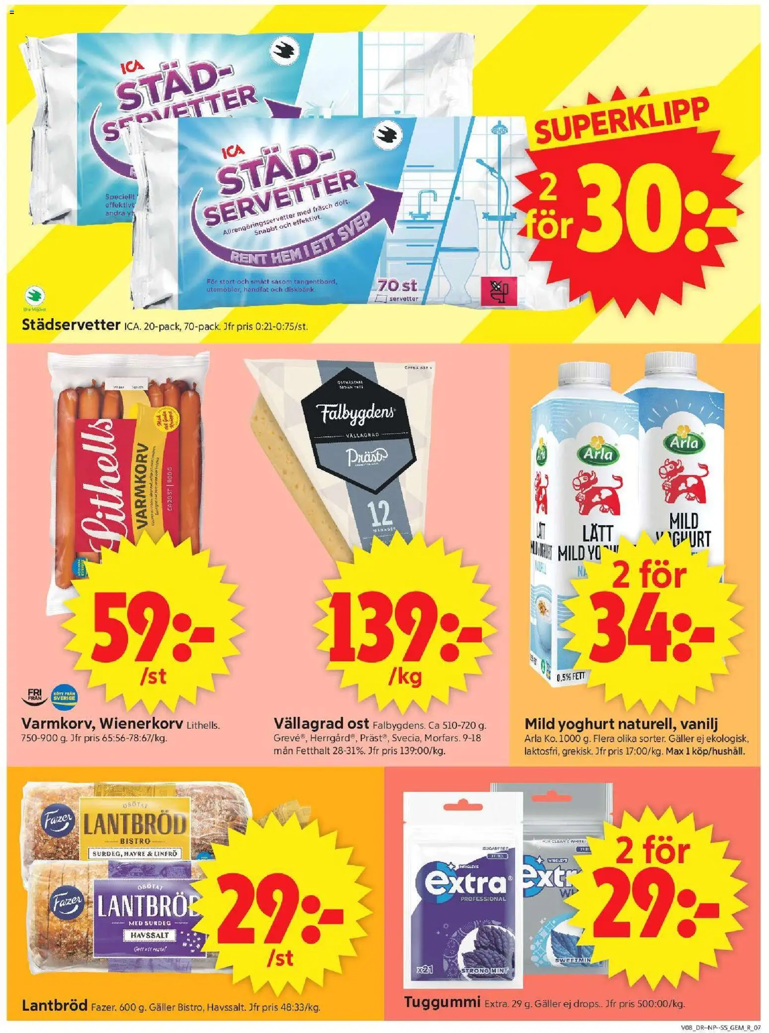 ICA Supermarket reklamblad aktuell från 16.02.2026 | Sida: 9 | Produkter: Gem, Ost, Wienerkorv, Servetter