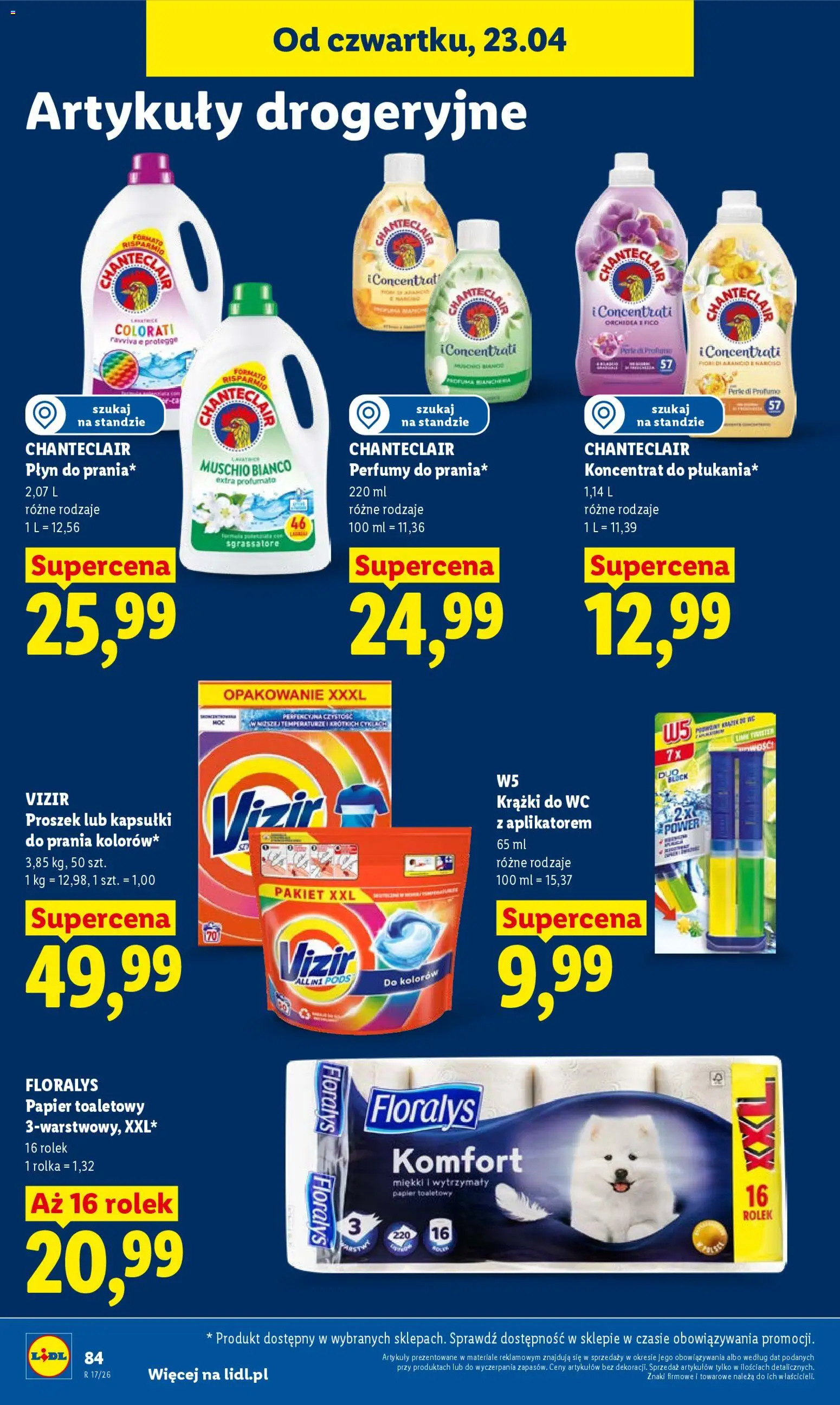 Lidl gazetka od 23.04.2026 | Strona: 84 | Produkty: Papier toaletowy, Cleaner, Perfumy, Detergent