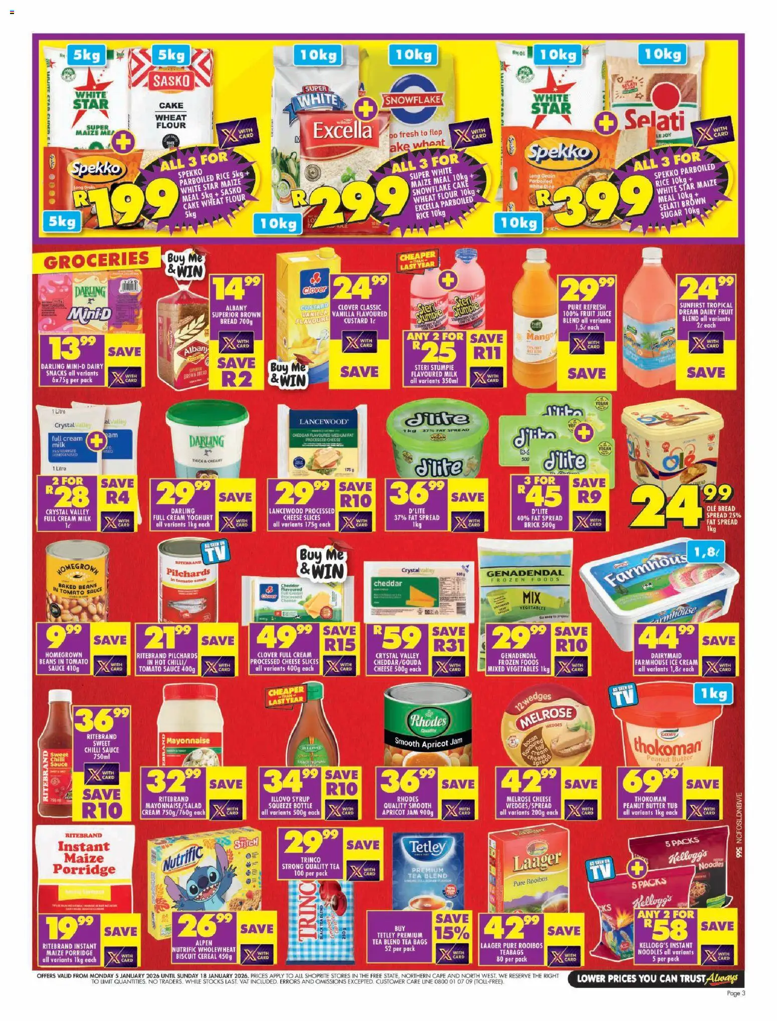 New Shoprite catalogue – valid from 05.01.2026 | Page: 3 | Products: Beans, Baked beans, Noodles, Bacon