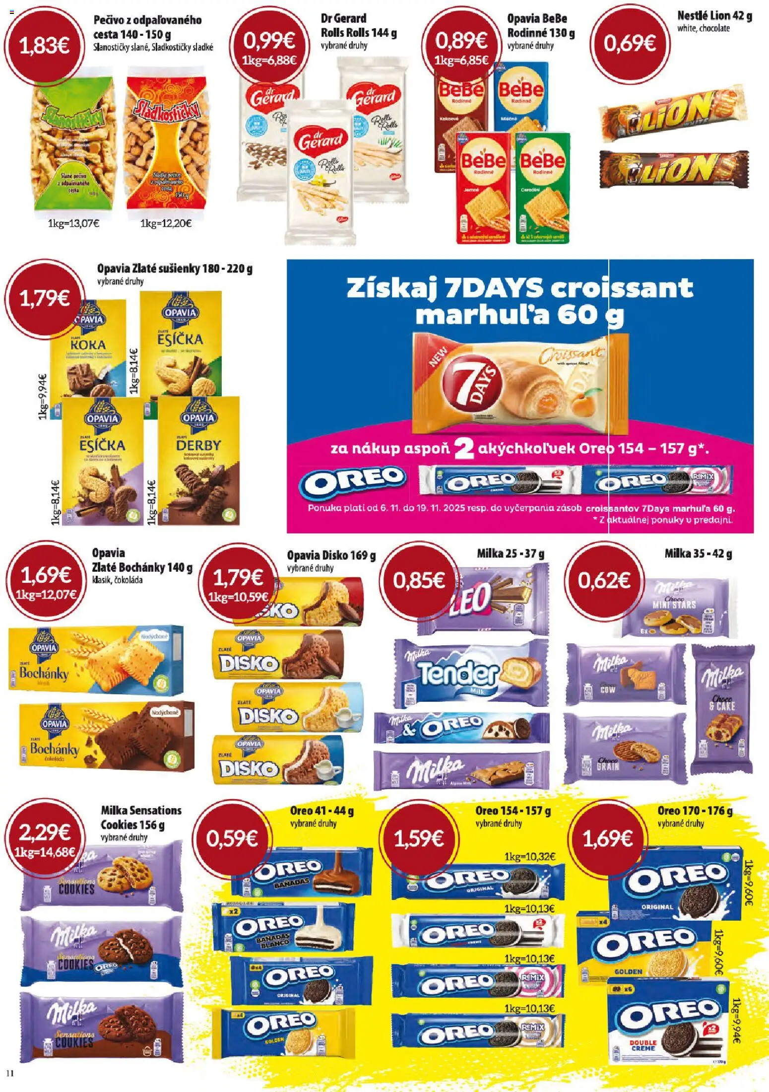 Nové CBA Verex akcie – leták je platný od 06.11.2025 | Strana: 11 | Produkty: Croissant, Čokoláda, Milka