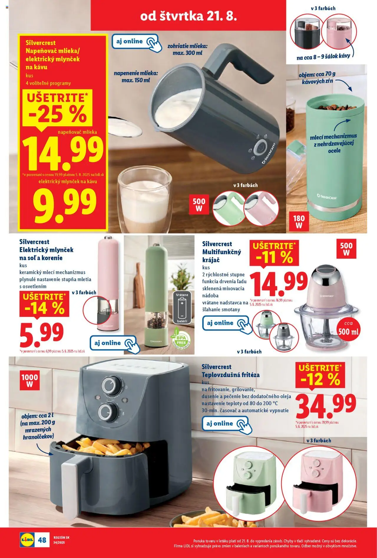 Lidl leták │ platný od 18.08.2025 | Strana: 80 | Produkty: Fritéza, Teplovzdušná frítéza, Napeňovač, Krájač