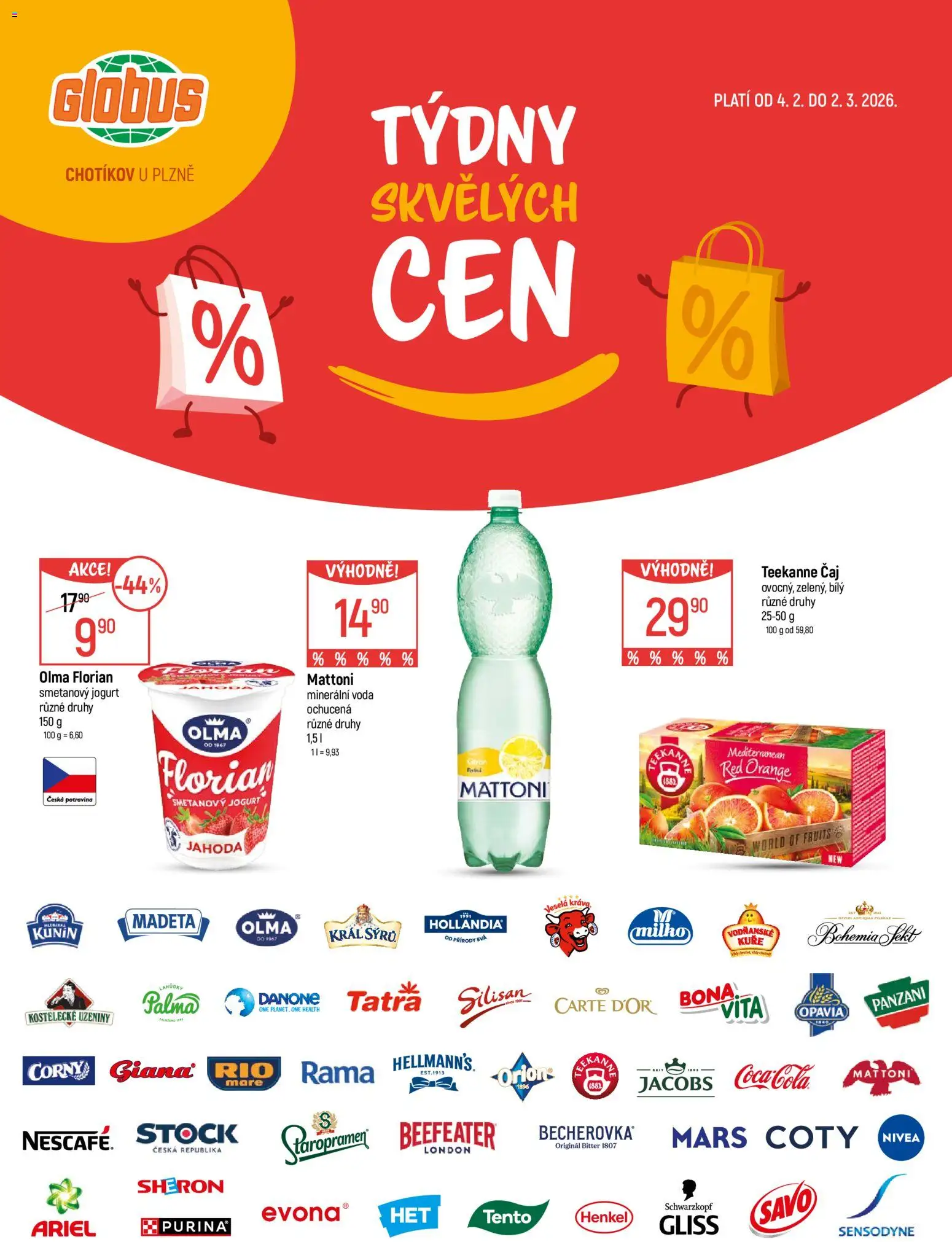 Globus leták - Plzeň od 04.02.2026 | Strana: 1 | Produkty: Voda, Globus, Bohemia sekt, Minerální voda