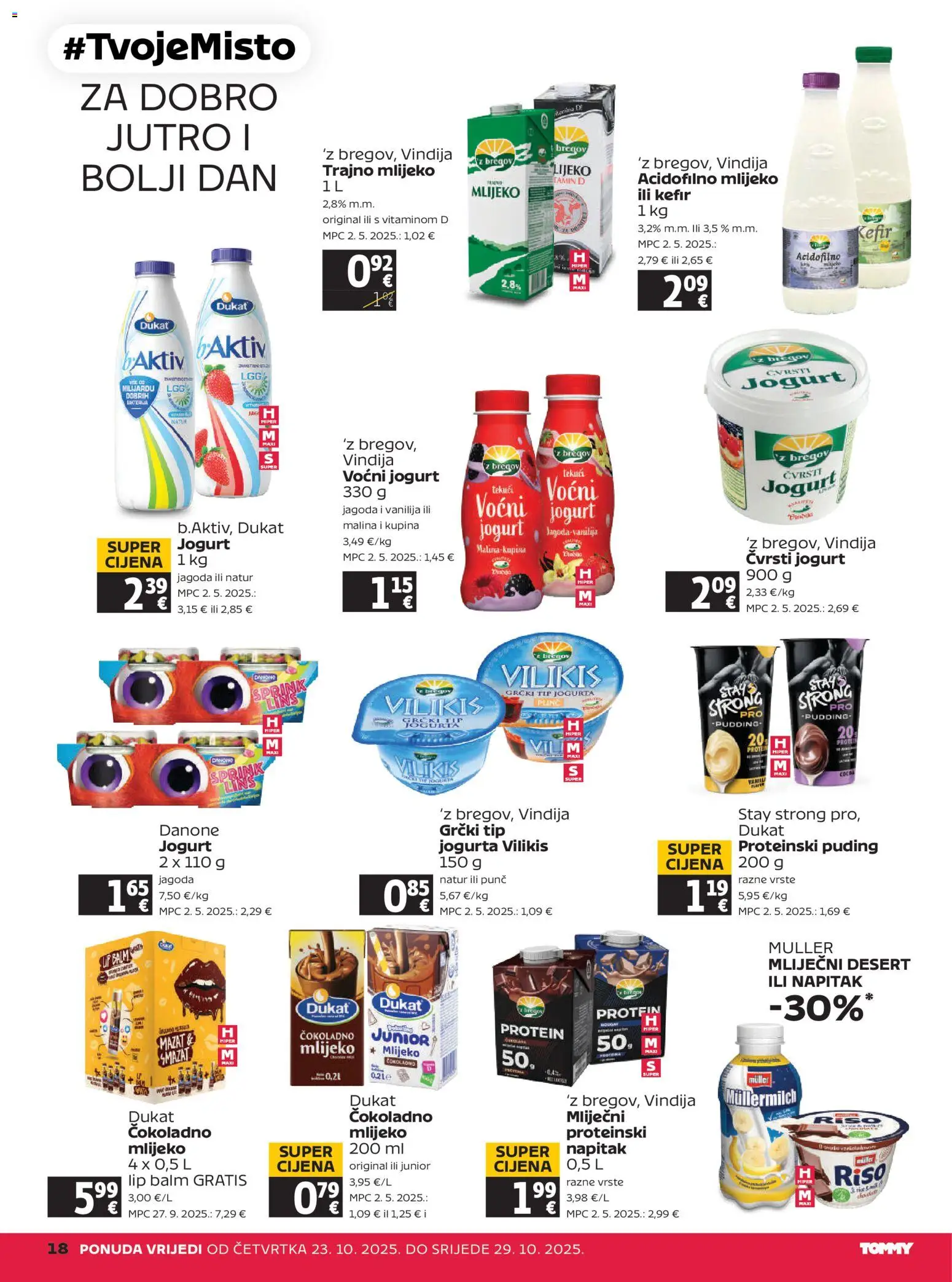 Tommy katalog | vrijedi od 23.10.2025 | Stranica: 18 | Proizvodi: Vindija, Mlijeko, Jogurt, Voćni jogurt