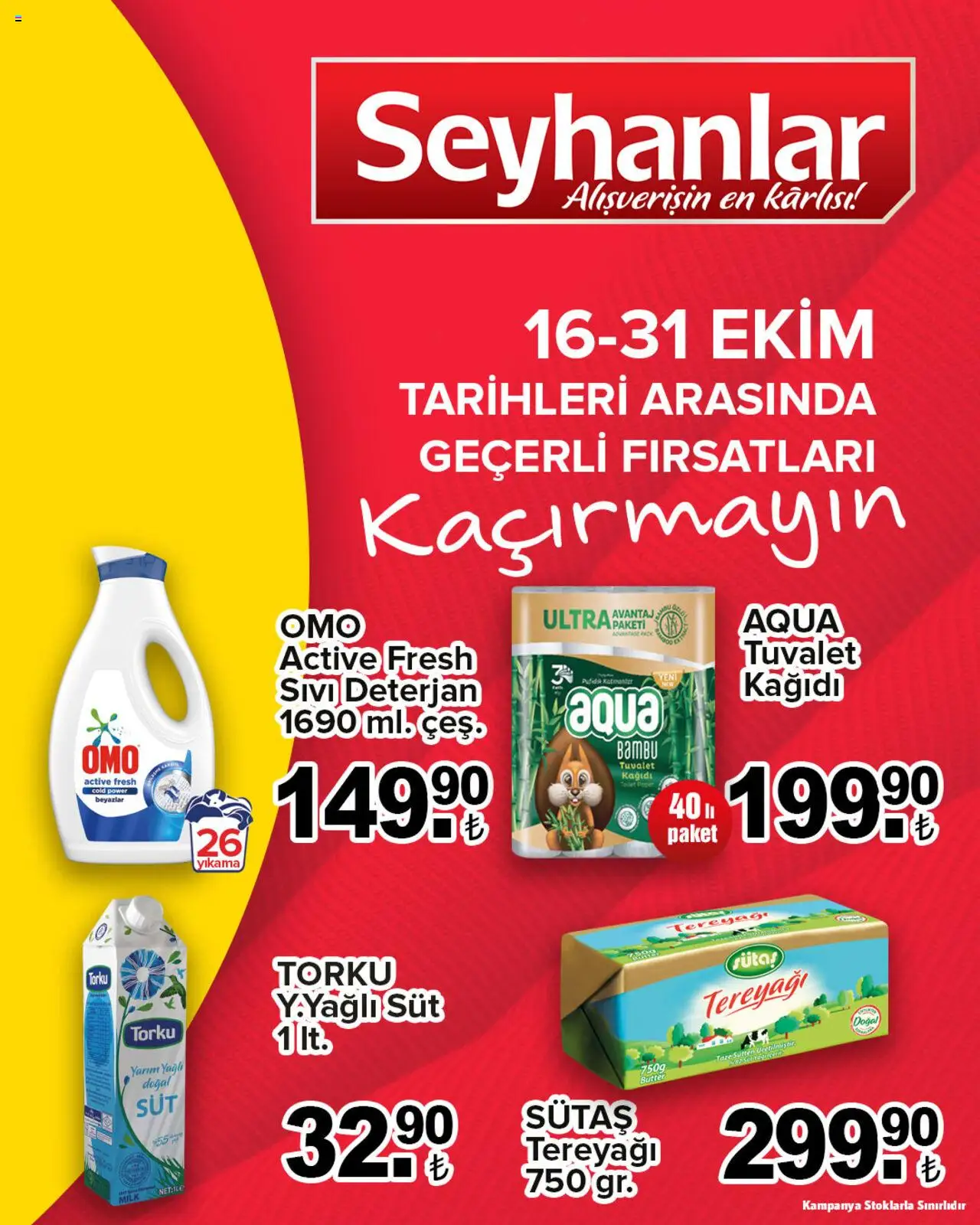 Seyhanlar Market Katalog - 16.10.2025 tarihinden itibaren geçerlidir | Sayfa: 1 | Ürünler: Tuvalet, Süt, Tereyağı, Deterjan