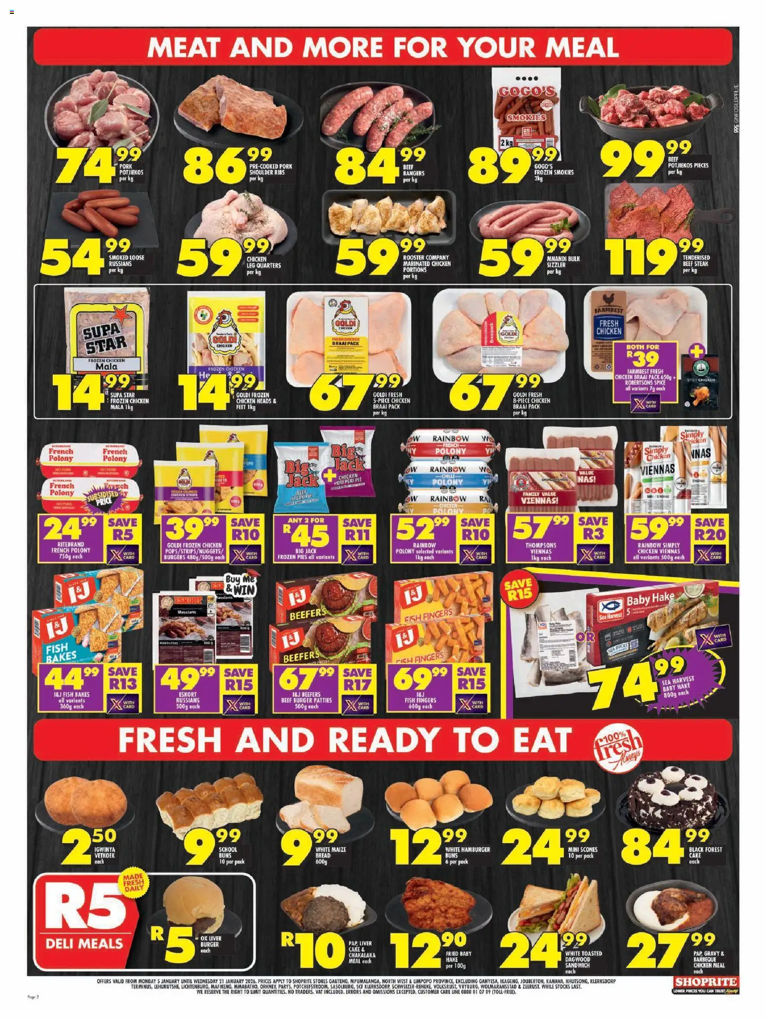 New Shoprite catalogue – valid from 05.01.2026 | Page: 2 | Products: Buns, Polony, Chicken, Pork