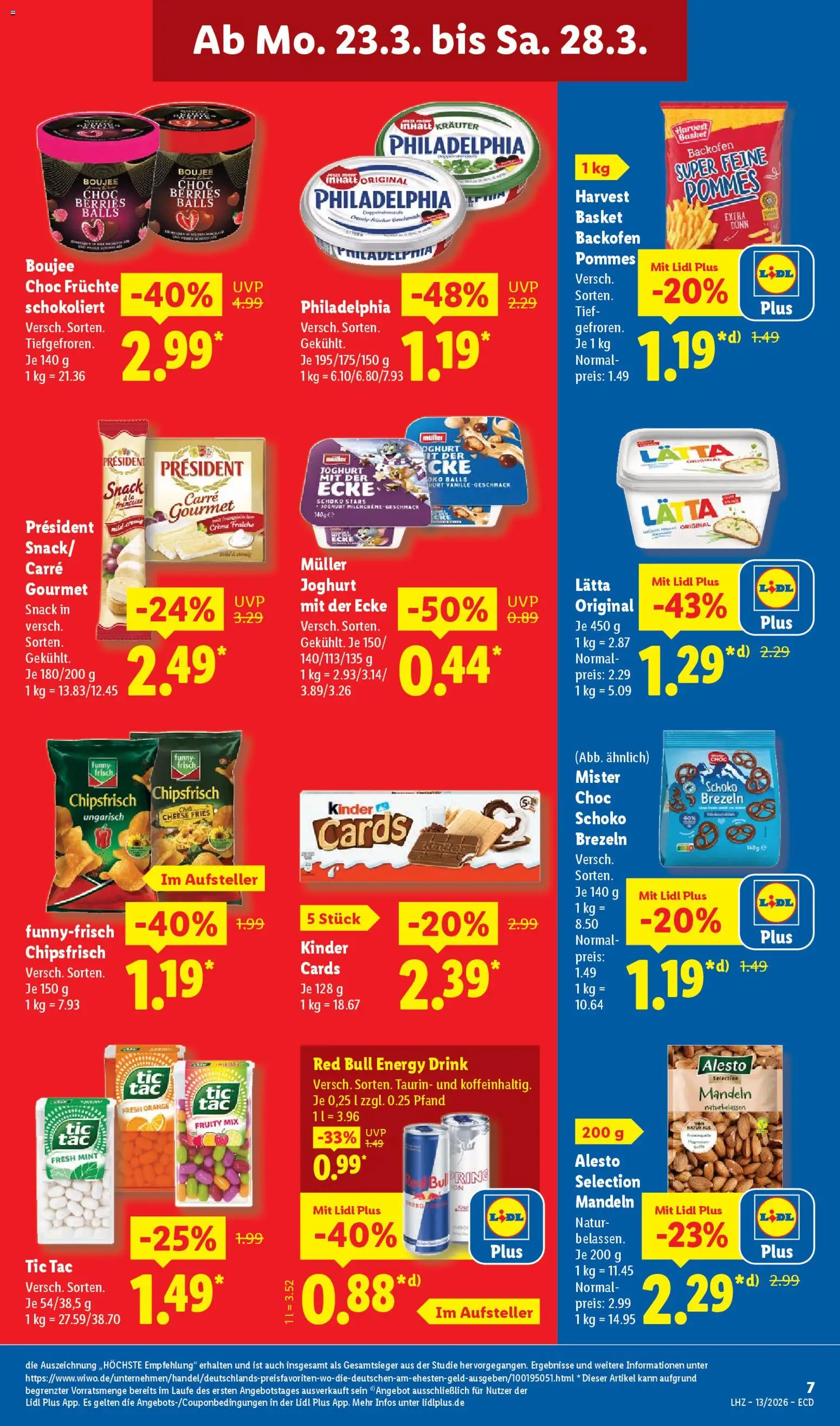 Lidl Prospekt – gültig ab 23.03.2026 | Seite: 13 | Produkte: Joghurt, Philadelphia, Funny frisch, Mandeln