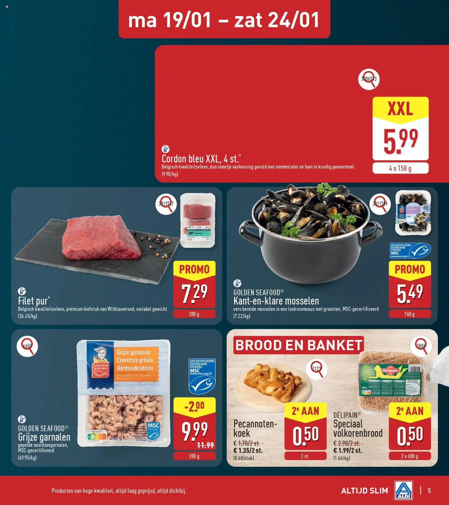 {H1} | Pagina: 5 | Producten: Ham, Mosselen, Kekszek, Brood