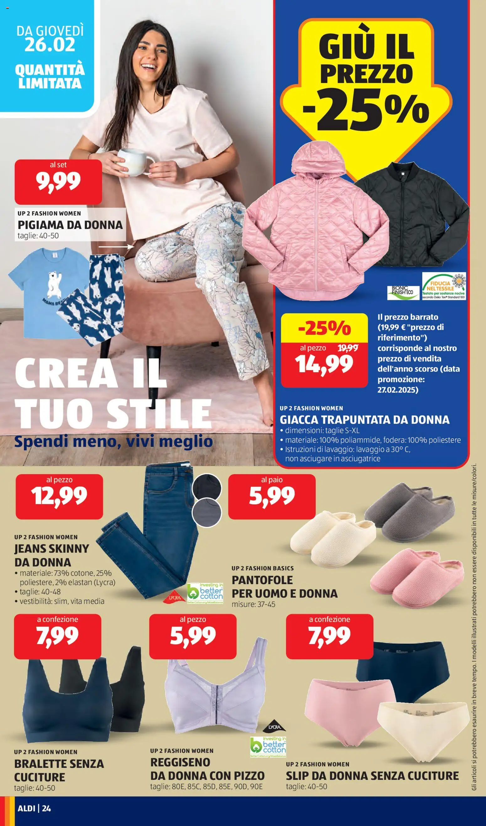 Volantino Aldi del 23.02.2026 | Pagina: 24 | Prodotti: Giacca, Reggiseno, Slip, Jeans