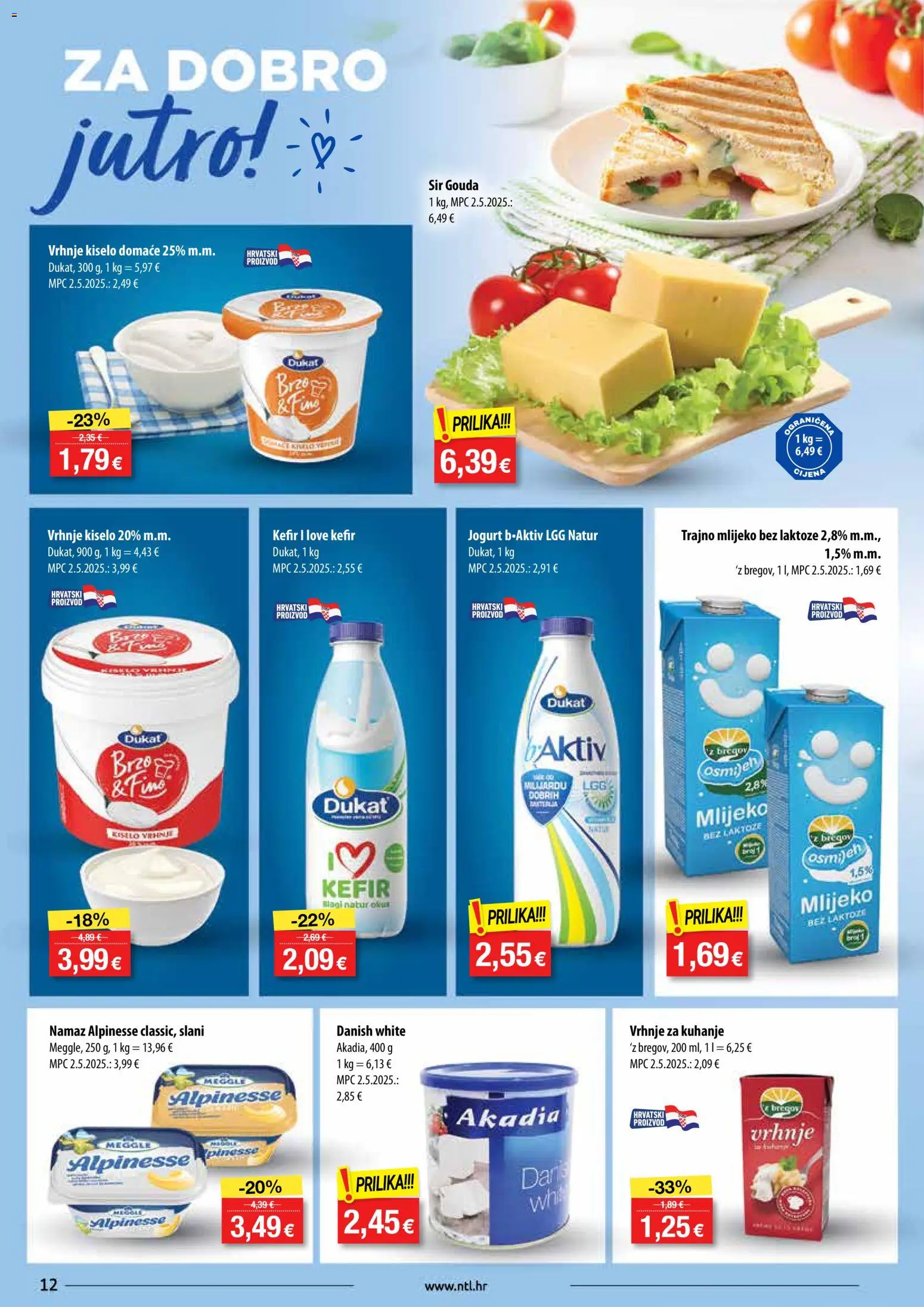 NTL katalog | vrijedi od 22.10.2025 | Stranica: 12 | Proizvodi: Trajno mlijeko, Mlijeko bez laktoze, Gouda, Namaz