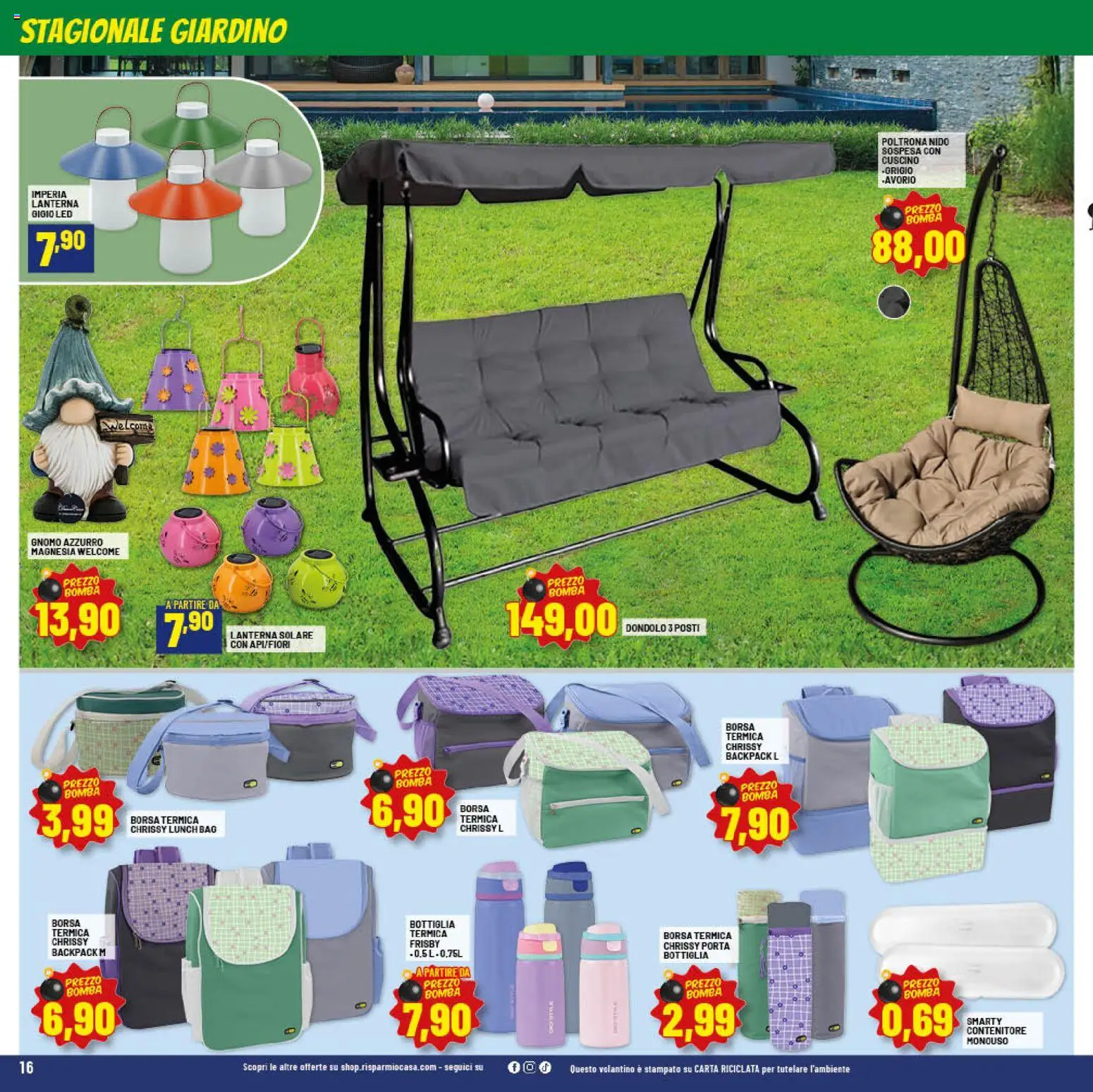 Volantino RisparmioCasa del 23.04.2026 | Pagina: 16 | Prodotti: Dondolo, Lanterna, Borsa, Cuscino