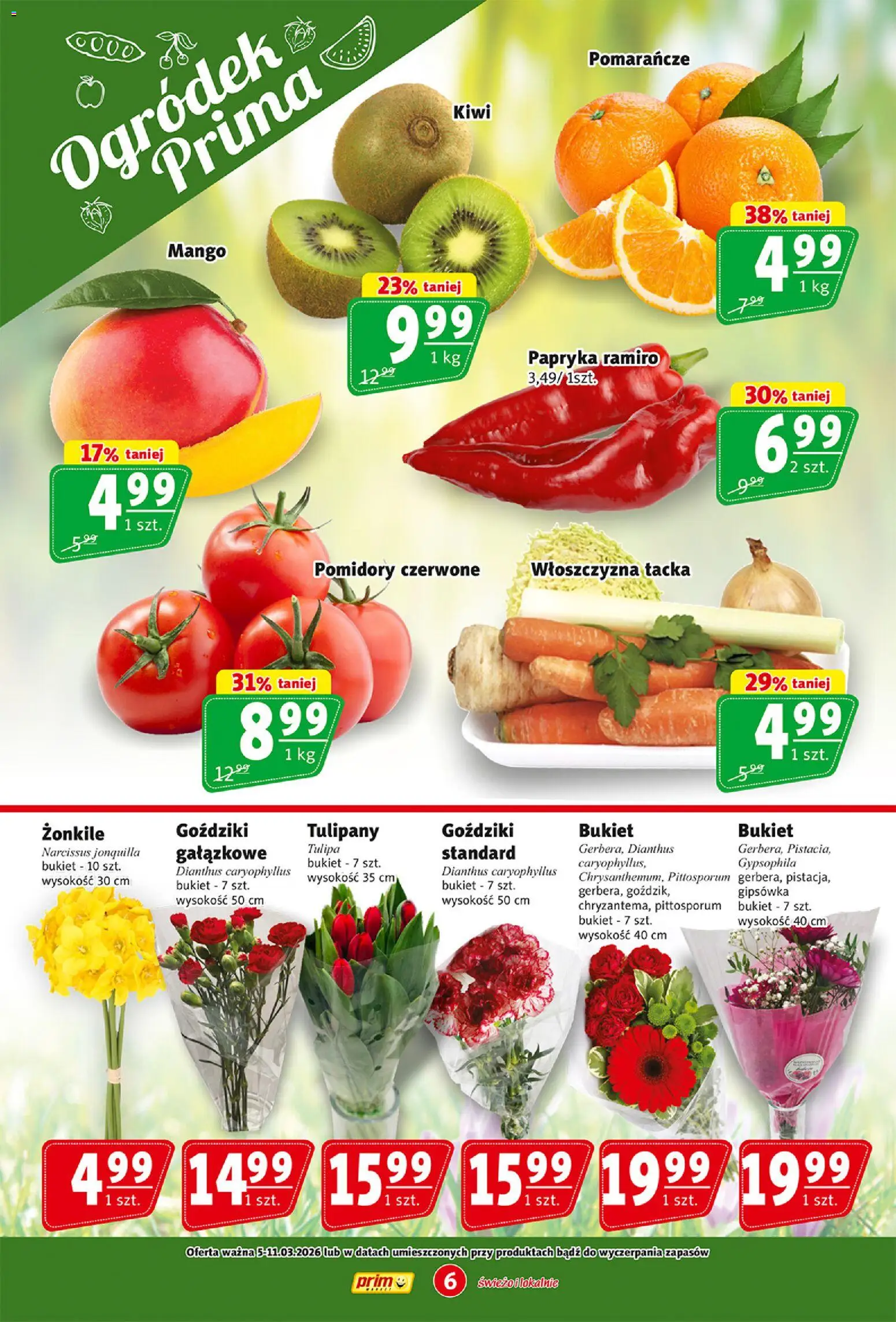 Prim Market gazetka od 05.03.2026 | Strona: 6 | Produkty: Goździki, Papryka, Pomarańcze, Tulipany