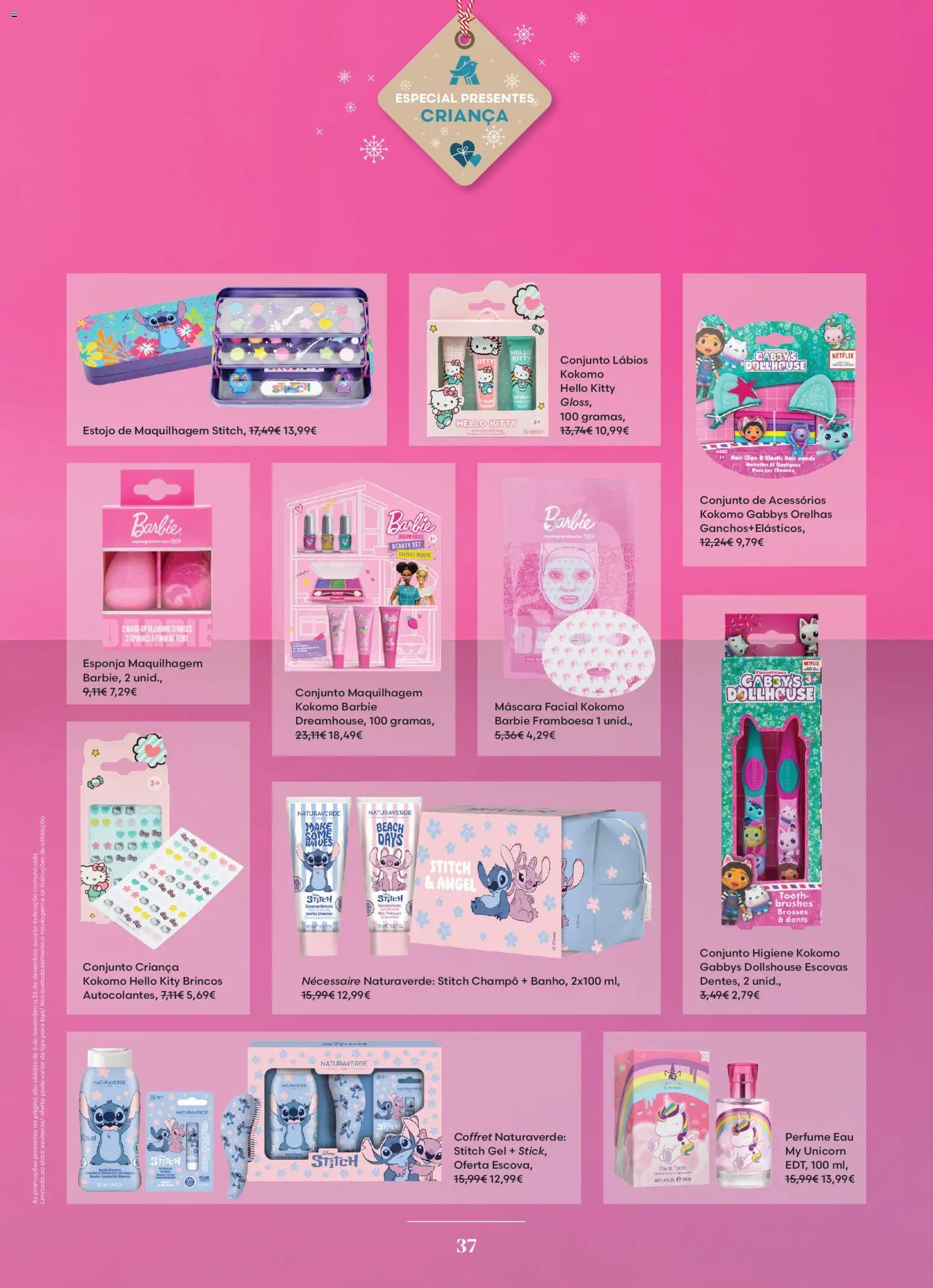 Auchan - Vem aí o Natal │ válido de 06.11.2025 | Página: 37 | Produtos: Perfume, Esponja, Máscara facial, Brincos