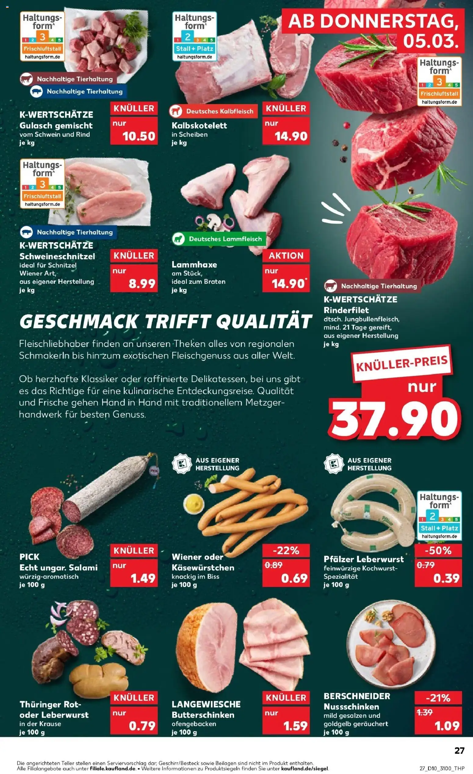 Kaufland Prospekt Halle (Saale)	 – gültig ab 05.03.2026 | Seite: 27 | Produkte: Rinderfilet, Schnitzel, Gulasch, Salami