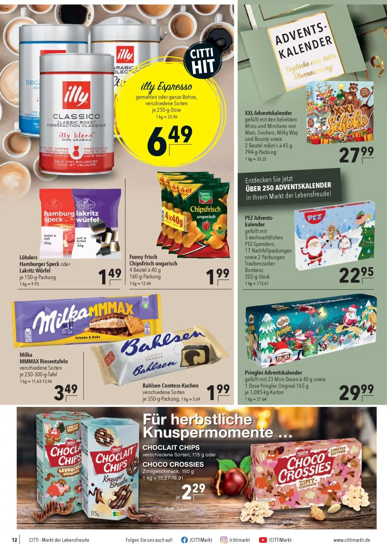 CITTI Markt Prospekt 	 – gültig ab 22.10.2025 | Seite: 12 | Produkte: Funny frisch, M&M's, Pringles, Chips