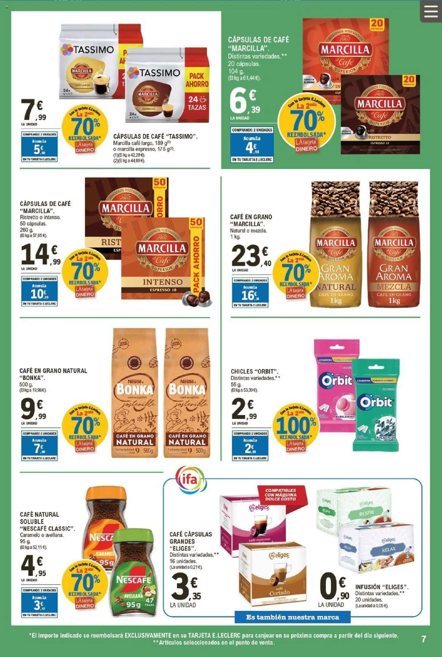 E.Leclerc folleto │ válido desde el 25.02.2026 | Página: 7 | Productos: Λάστιχο, Café, Café en grano