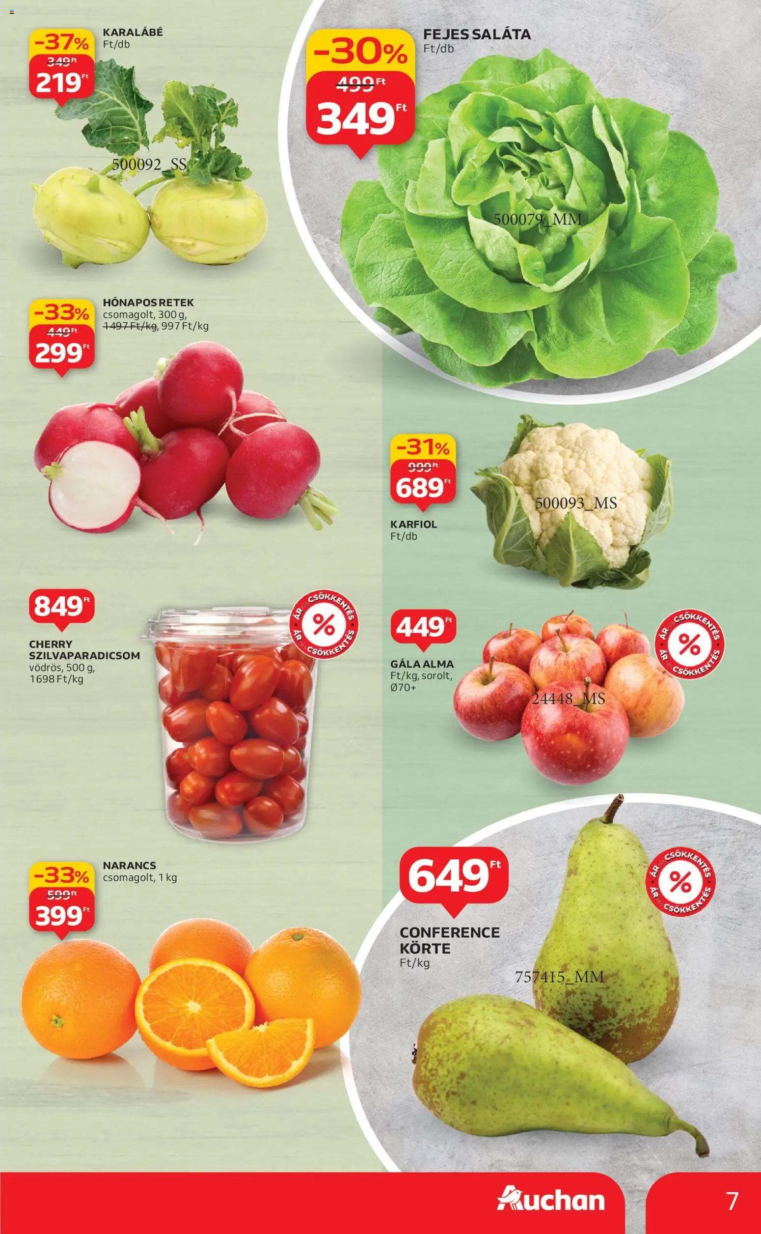 Auchan akciós ujság - amely érvényes a következő dátumtól: 15.01.2026 | Oldal: 7 | Termékek: Karfiol, Retek, Alma, Saláta