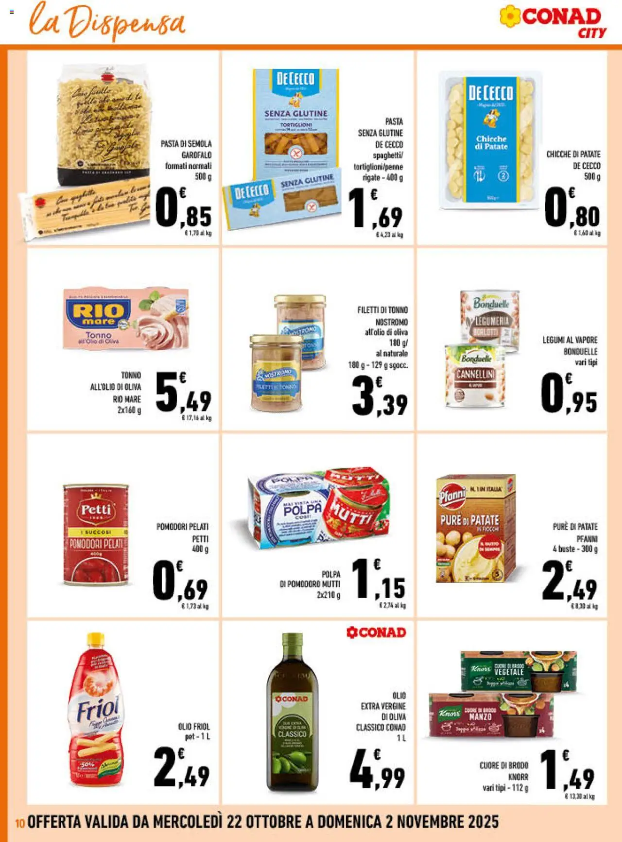 Volantino Conad del 22.10.2025 | Pagina: 10 | Prodotti: Legumi, Pasta senza glutine, Manzo, Olio extra vergine