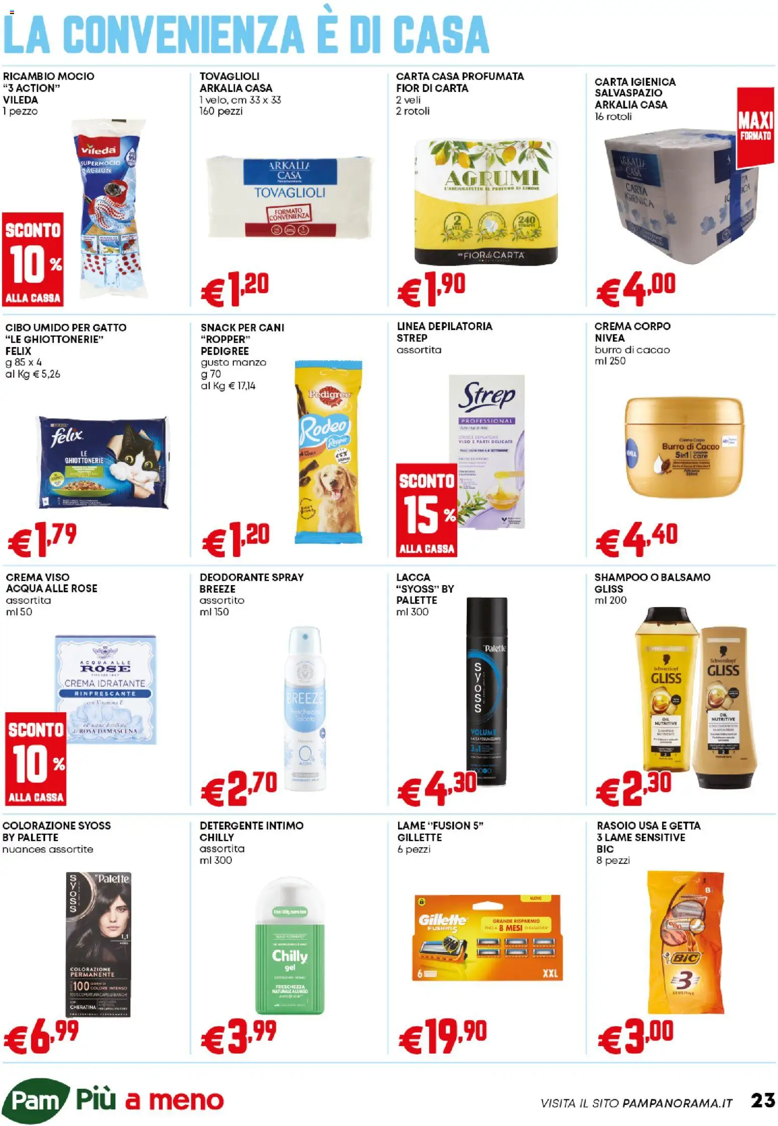 Volantino PAM del 06.11.2025 | Pagina: 23 | Prodotti: Shampoo, Rasoio, Crema viso, Agrumi