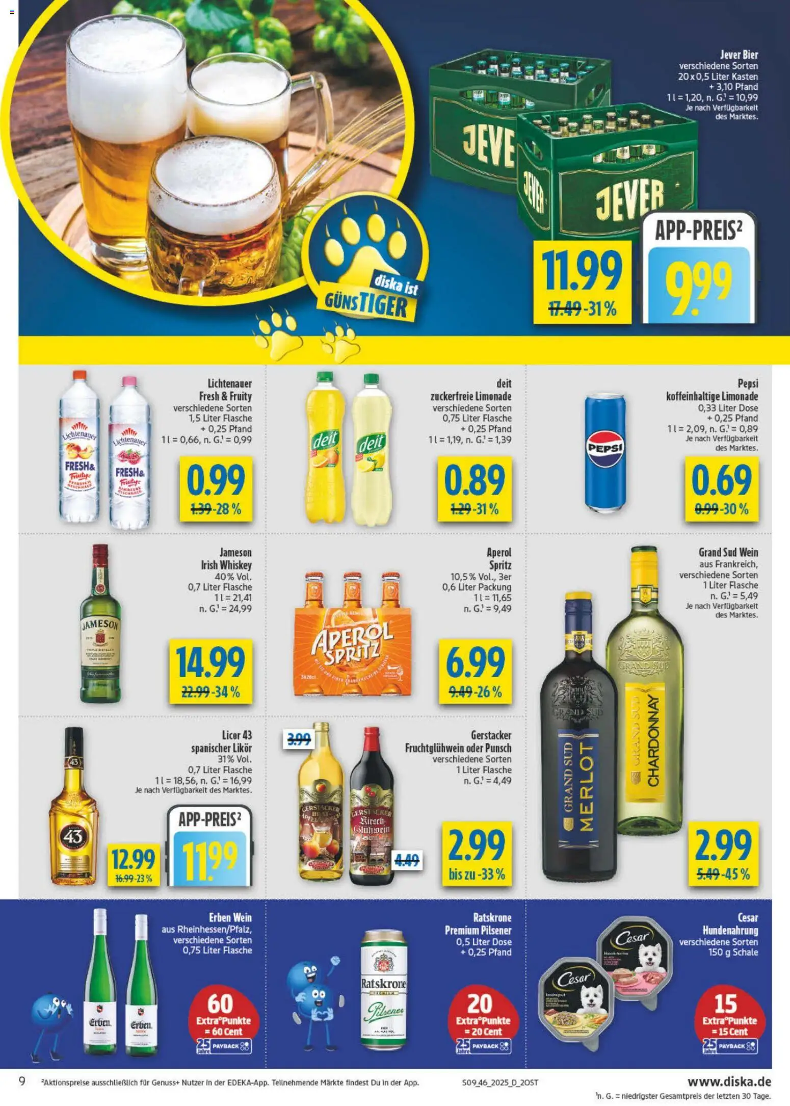 Diska - Diska Angebote Sachsen-Thüringen KW46 – gültig ab 10.11.2025 | Seite: 9 | Produkte: Bier, Limonade, Pepsi, Aperol