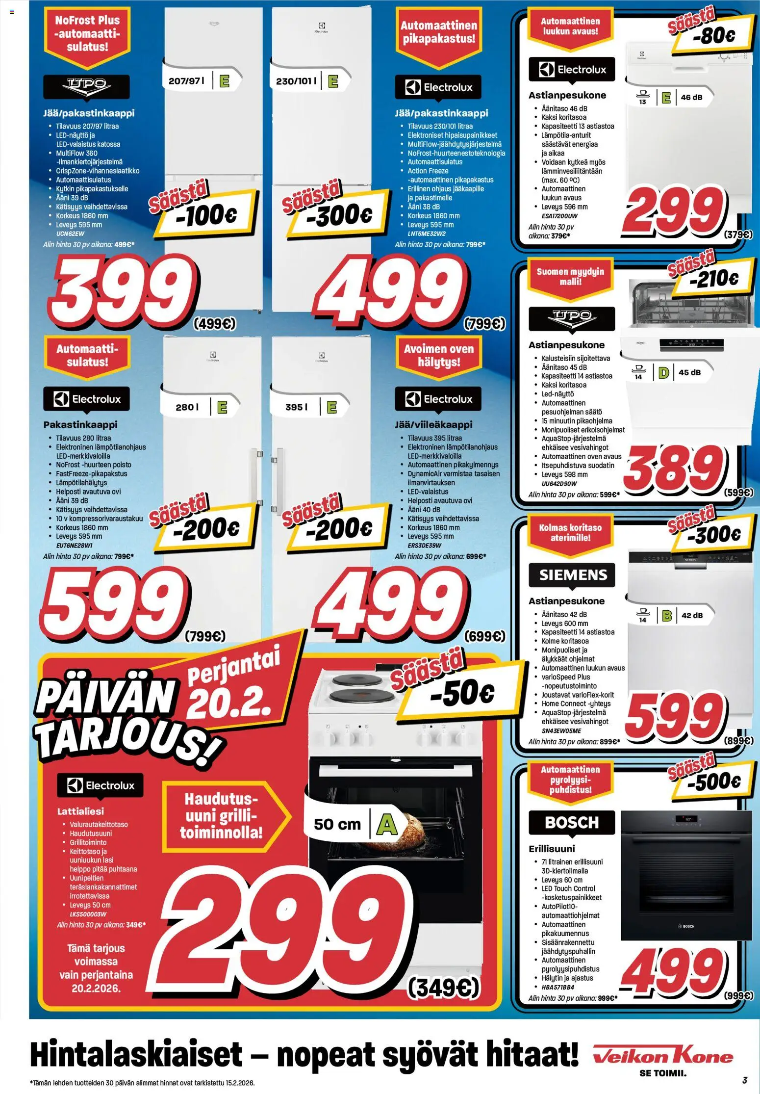 Veikon Kone tarjoukset – voimassa 16.02.2026 alkaen | Sivu: 3 | Tuotteet: Uuni, Astianpesukone, Erillisuuni, Lattialiesi