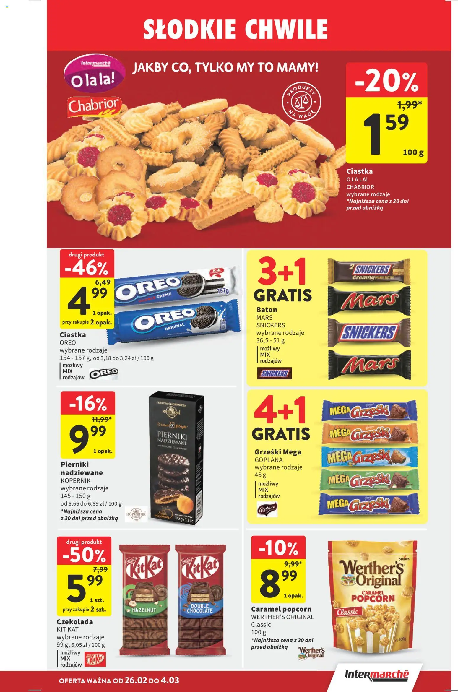 Intermarche Gazetka od 26.02.2026 | Strona: 27 | Produkty: Pierniki, Czekolada, Popcorn, Ciastka