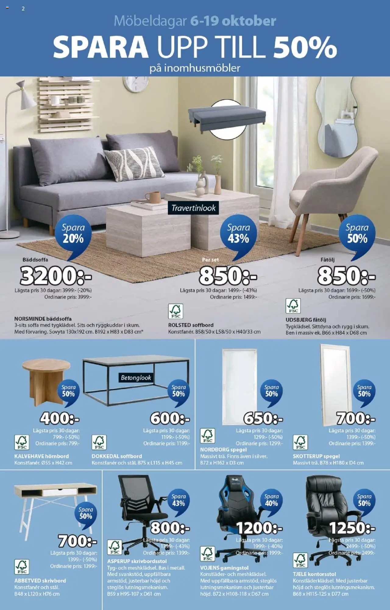 JYSK reklamblad aktuell från 06.10.2025 | Sida: 2 | Produkter: Gamingstol, Kontorsstol, Skrivbord, Set