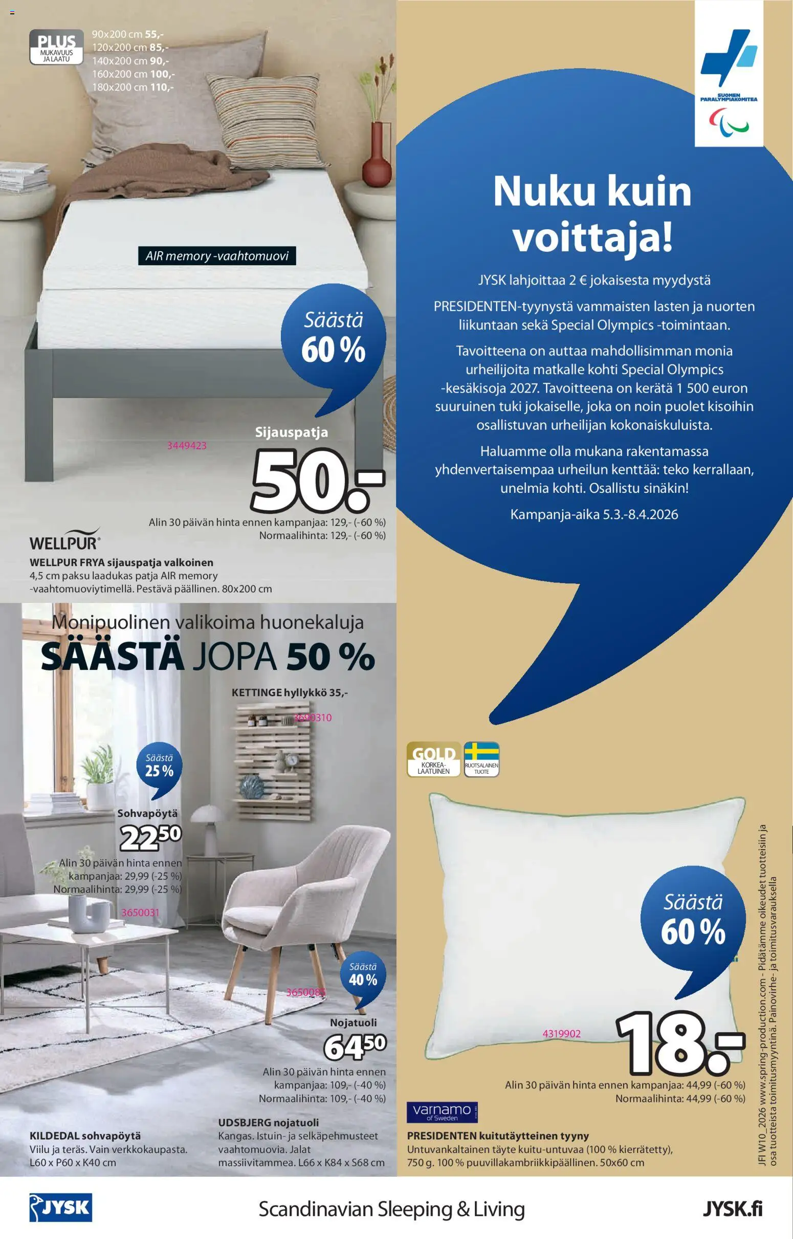 JYSK tarjoukset – voimassa 12.03.2026 alkaen | Sivu: 24 | Tuotteet: Patja, Tyyny, Nojatuoli, Sohvapöytä