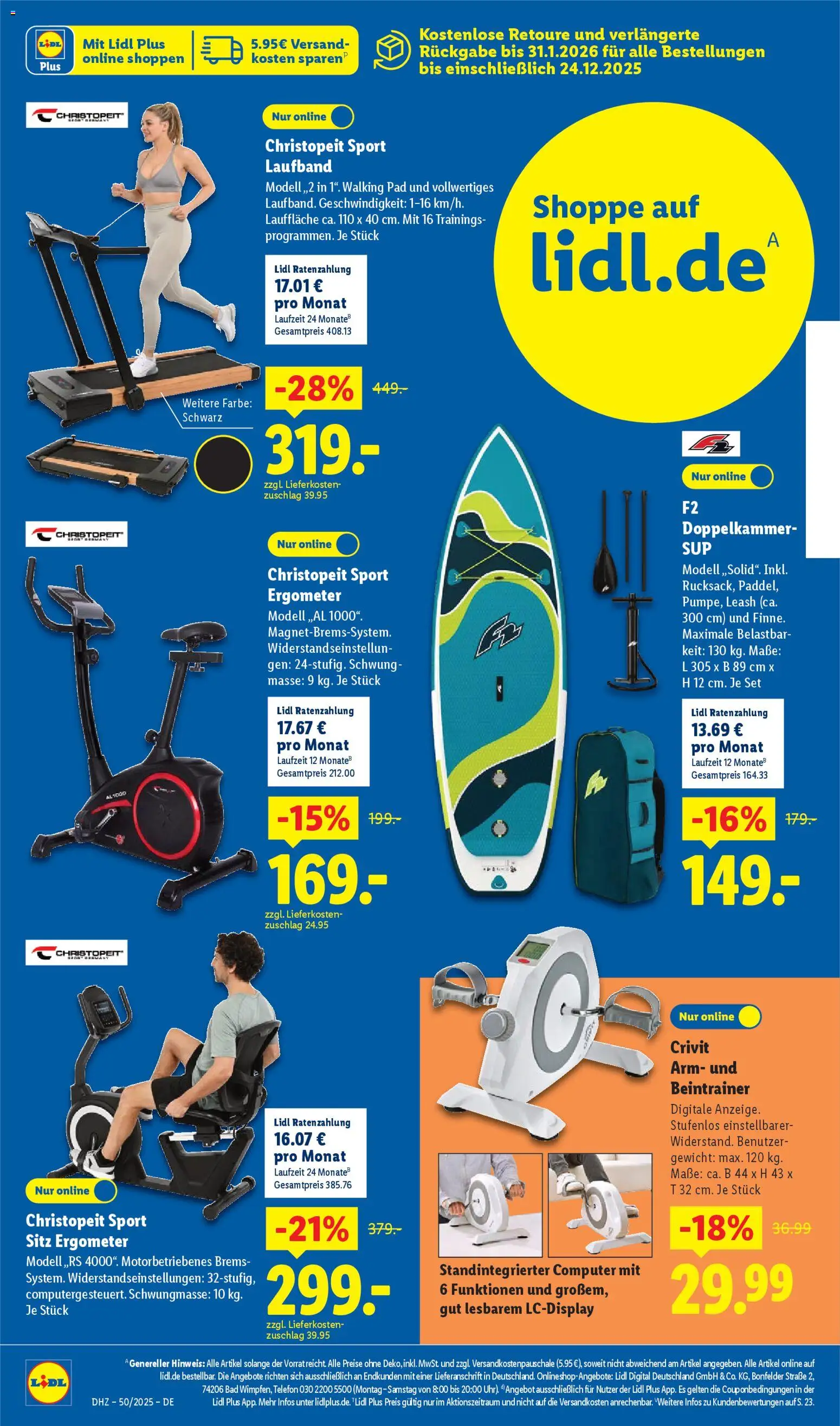 Lidl Prospekt Uffenheim – gültig ab 08.12.2025 | Seite: 58 | Produkte: Walking, Laufband, Ergometer, Telefon