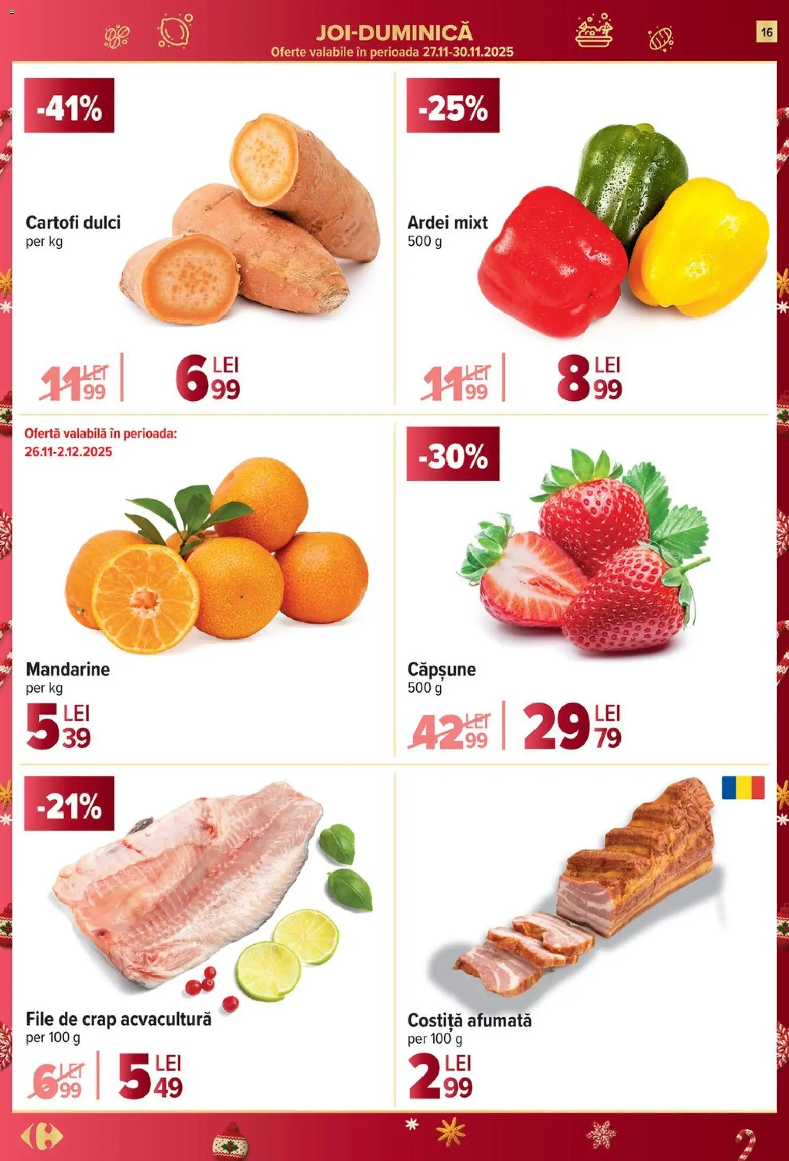 Noul catalog Carrefour – valabil de la 26.11.2025 | Pagină: 16 | Produse: Taneli organik hardal, Ardei, Mandarine, Cartofi