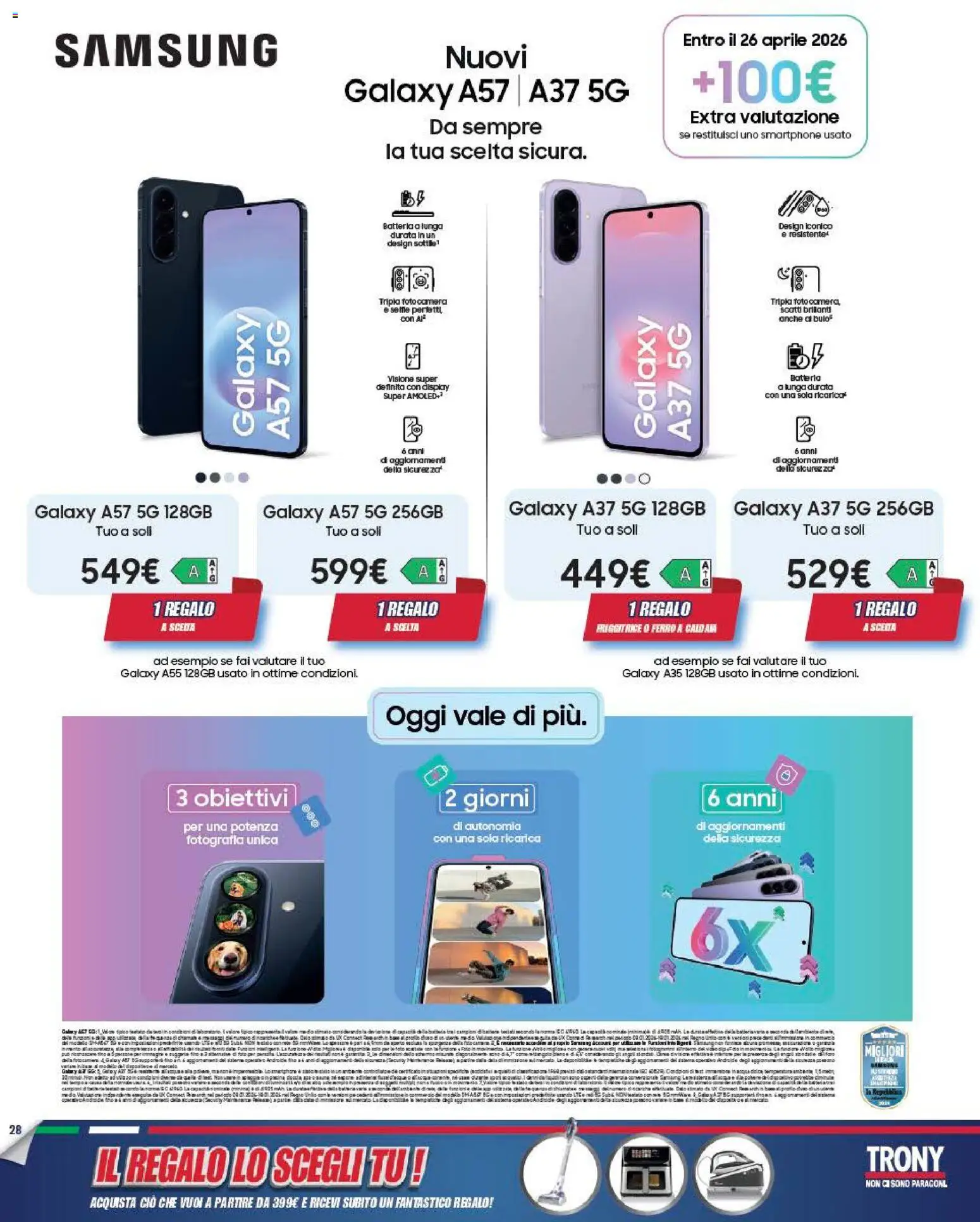 Volantino Trony del 09.04.2026 | Pagina: 28 | Prodotti: Smartphone, Friggitrice, Batteria, Samsung