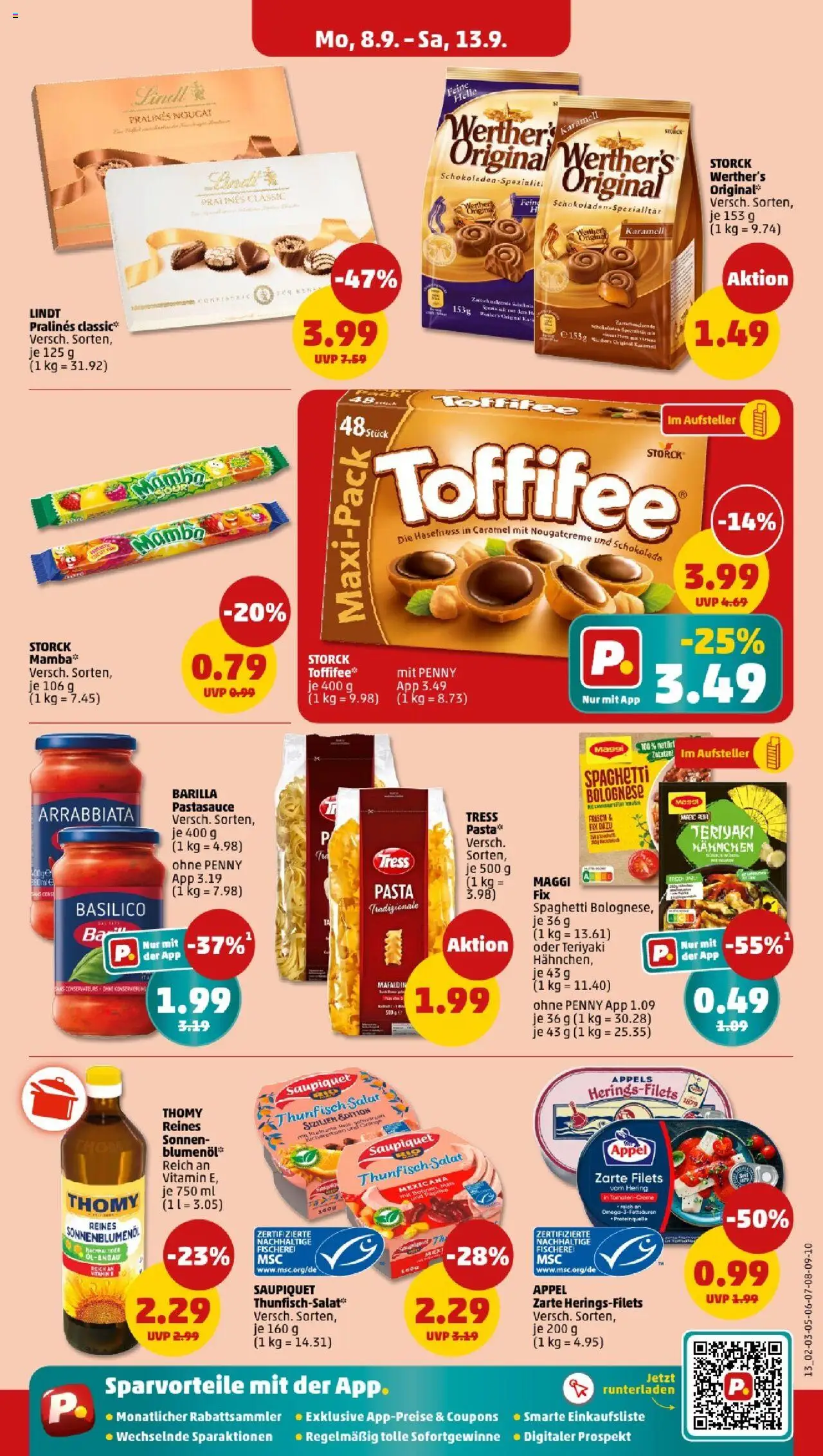 Penny Hamburg – gültig ab 08.09.2025 | Seite: 13 | Produkte: Thunfisch, Schokolade, Toffifee, Pasta