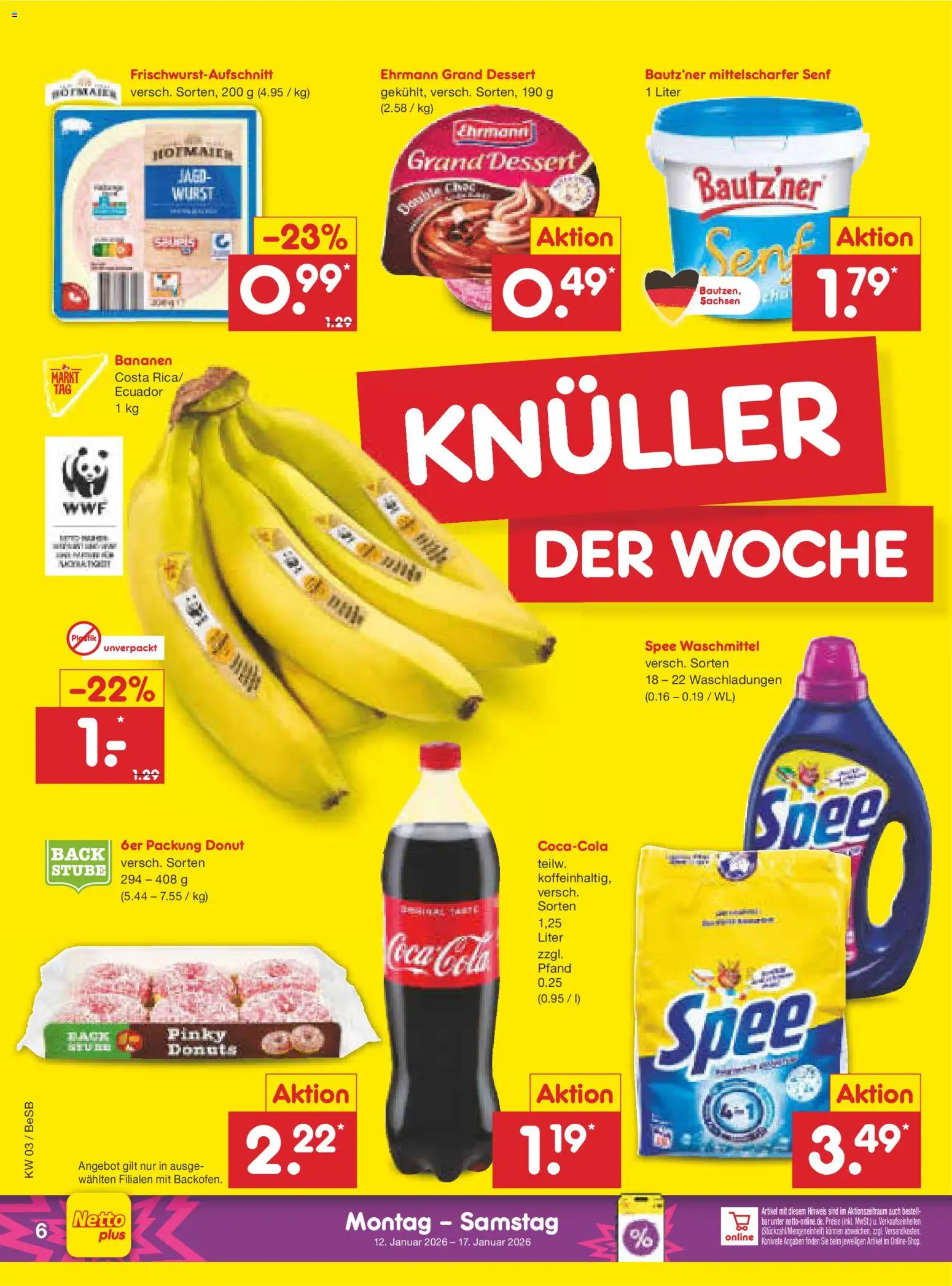 Netto Marken-Discount Prospekt 	 – gültig ab 12.01.2026 | Seite: 6 | Produkte: Donuts, Spee, Waschmittel, Wurst