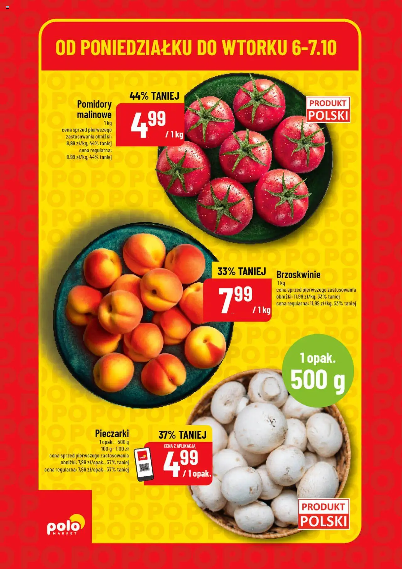POLOmarket Gazetka - Super Hity od 06.10.2025 | Strona: 2 | Produkty: Pieczarki, Pomidory, Brzoskwinie