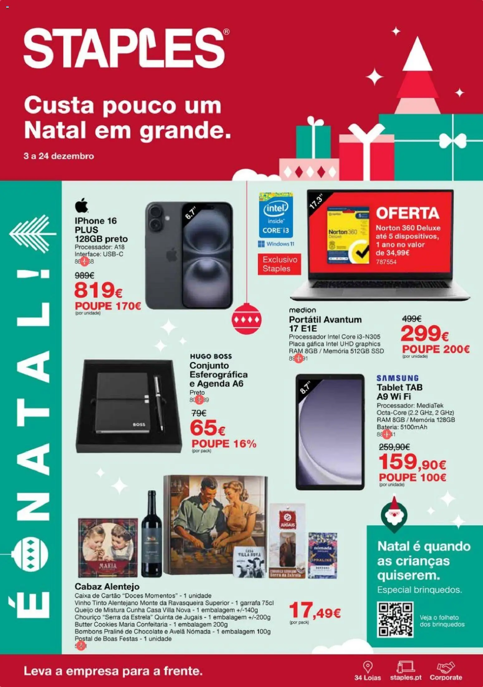 Staples - Folheto Natal 2025 │ válido de 03.12.2025 | Página: 1 | Produtos: Queijo, Bateria, Chocolate, Chouriço